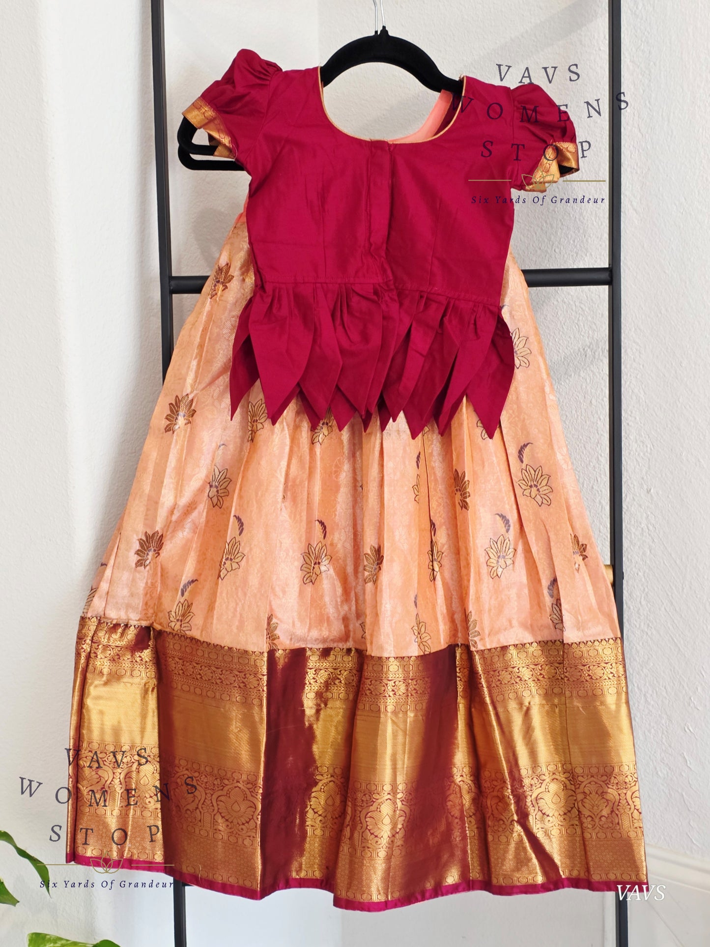 Semi Kanchi Pattu Silk Lehenga Set for Girls – Traditional Pavadai for Ages 3 to 4 | Ready to Ship from USA