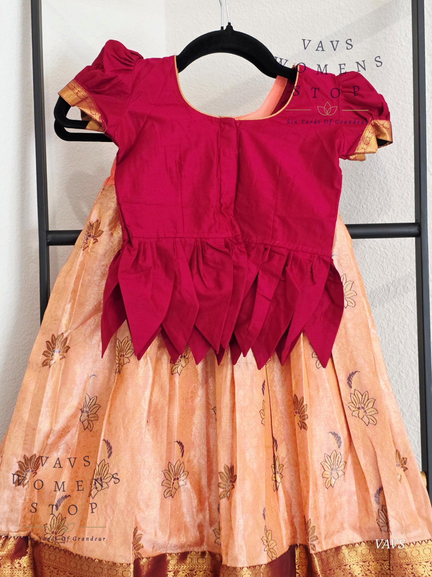 Semi Kanchi Pattu Silk Lehenga Set for Girls – Traditional Pavadai for Ages 3 to 4 | Ready to Ship from USA