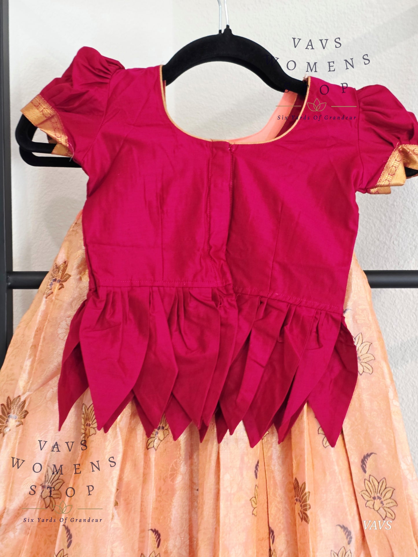 Semi Kanchi Pattu Silk Lehenga Set for Girls – Traditional Pavadai for Ages 3 to 4 | Ready to Ship from USA