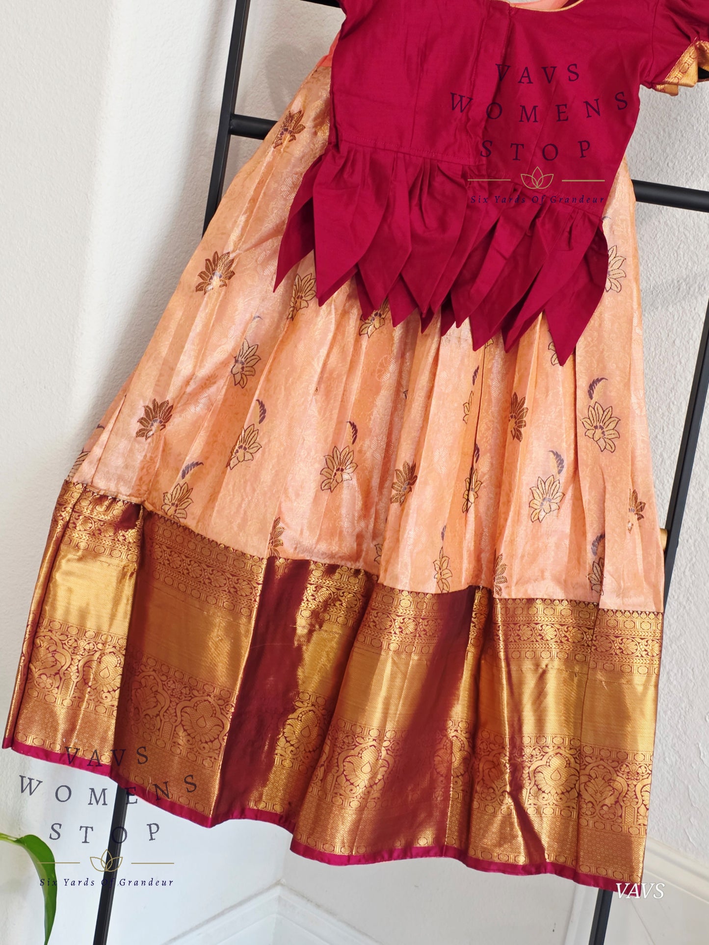 Semi Kanchi Pattu Silk Lehenga Set for Girls – Traditional Pavadai for Ages 3 to 4 | Ready to Ship from USA