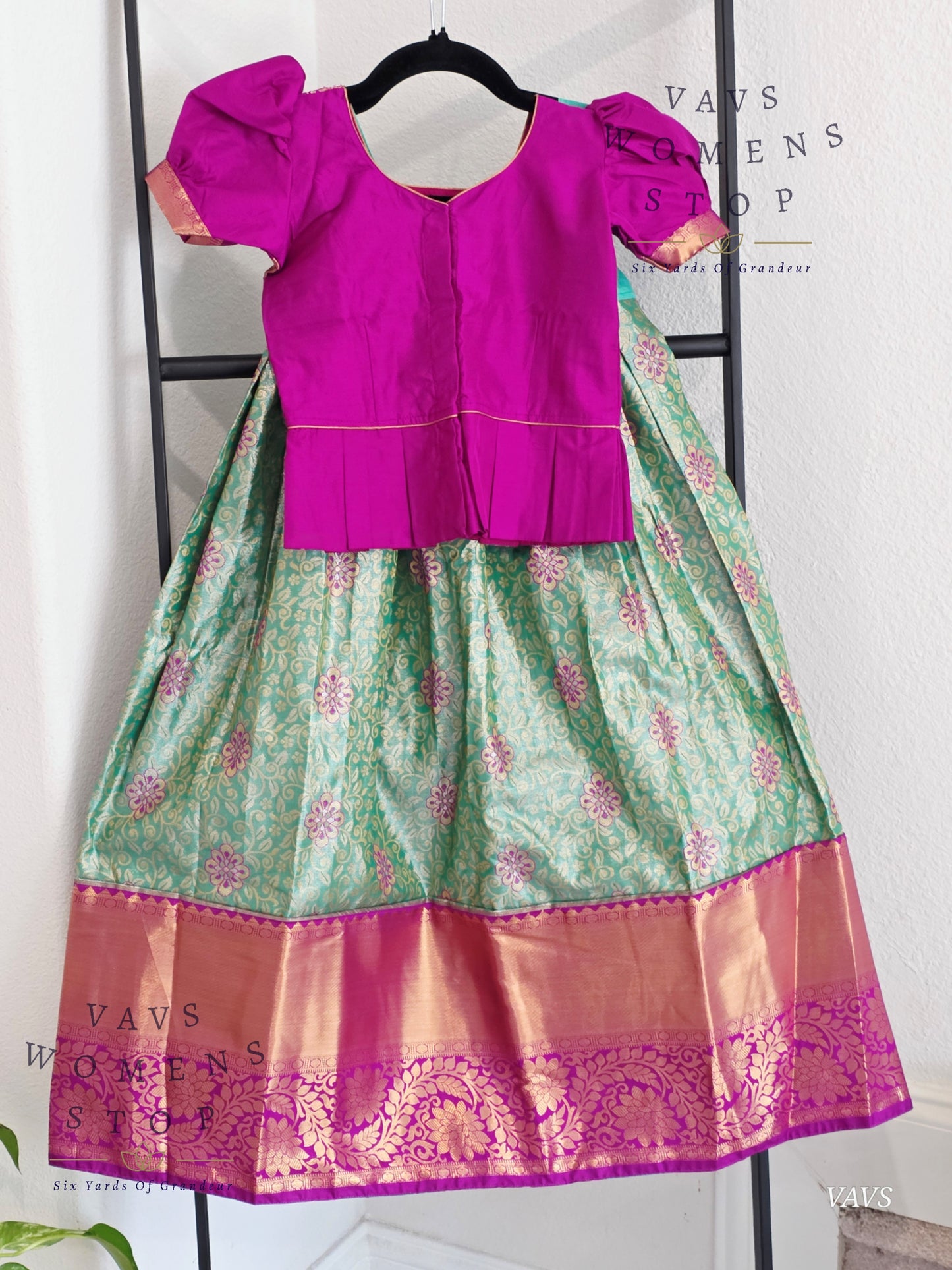 Semi Kanchi Pattu Silk Lehenga Set for Girls – Traditional Pavadai for Ages 4 to 5 | Ready to Ship from USA