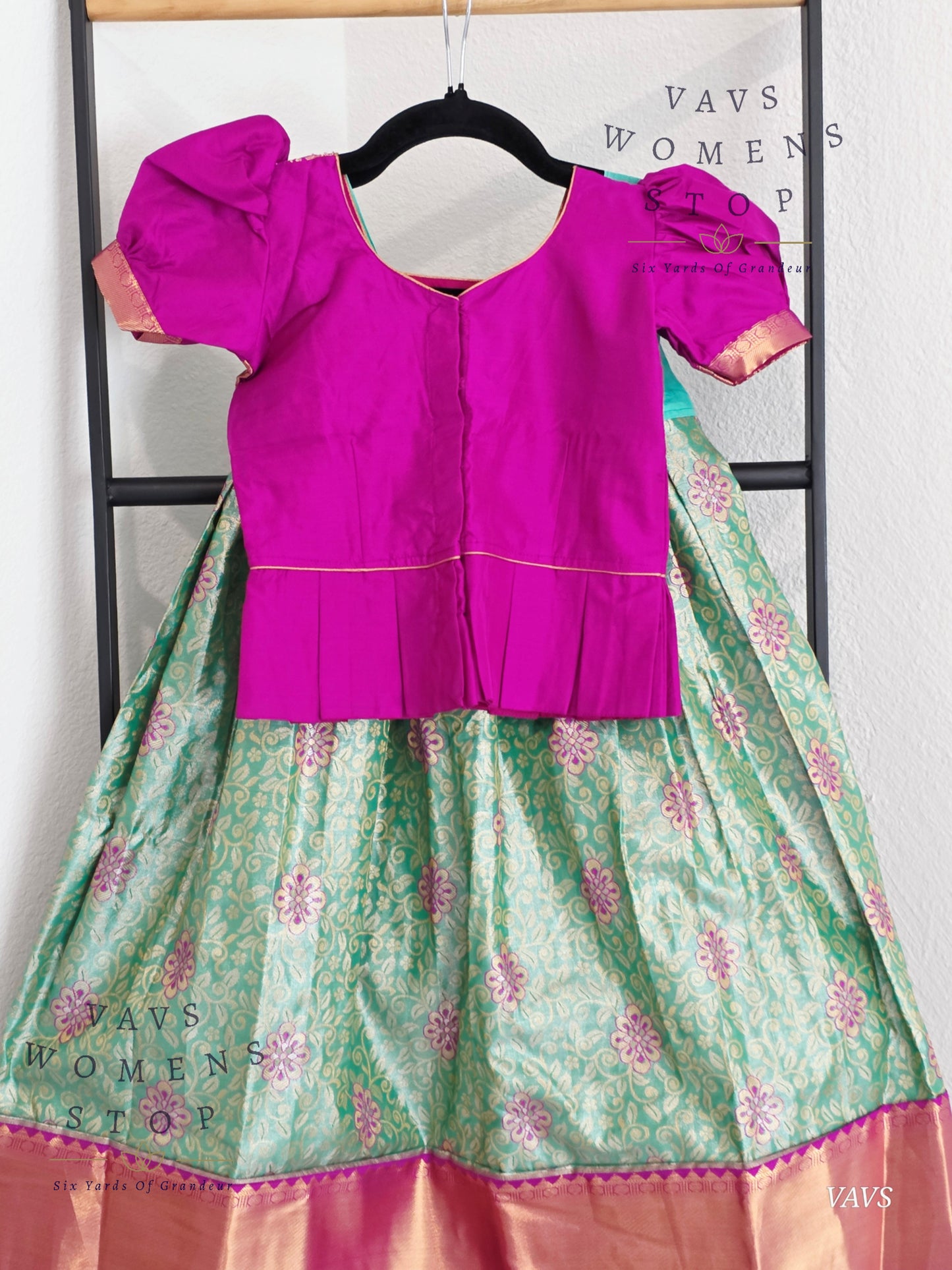 Semi Kanchi Pattu Silk Lehenga Set for Girls – Traditional Pavadai for Ages 4 to 5 | Ready to Ship from USA