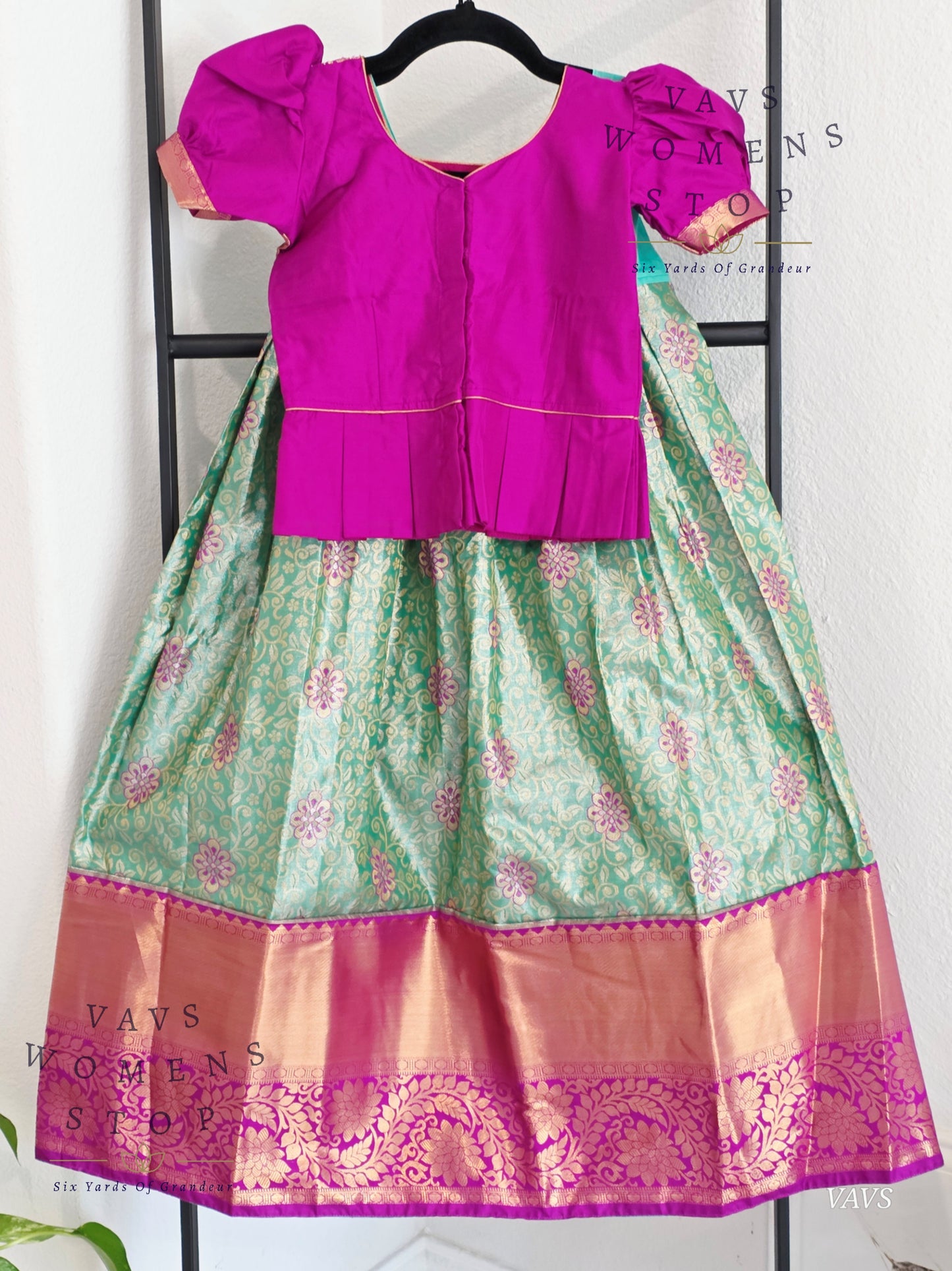 Semi Kanchi Pattu Silk Lehenga Set for Girls – Traditional Pavadai for Ages 4 to 5 | Ready to Ship from USA