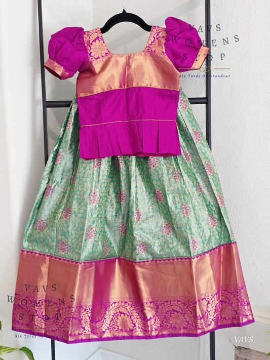 Semi Kanchi Pattu Silk Lehenga Set for Girls – Traditional Pavadai for Ages 4 to 5 | Ready to Ship from USA