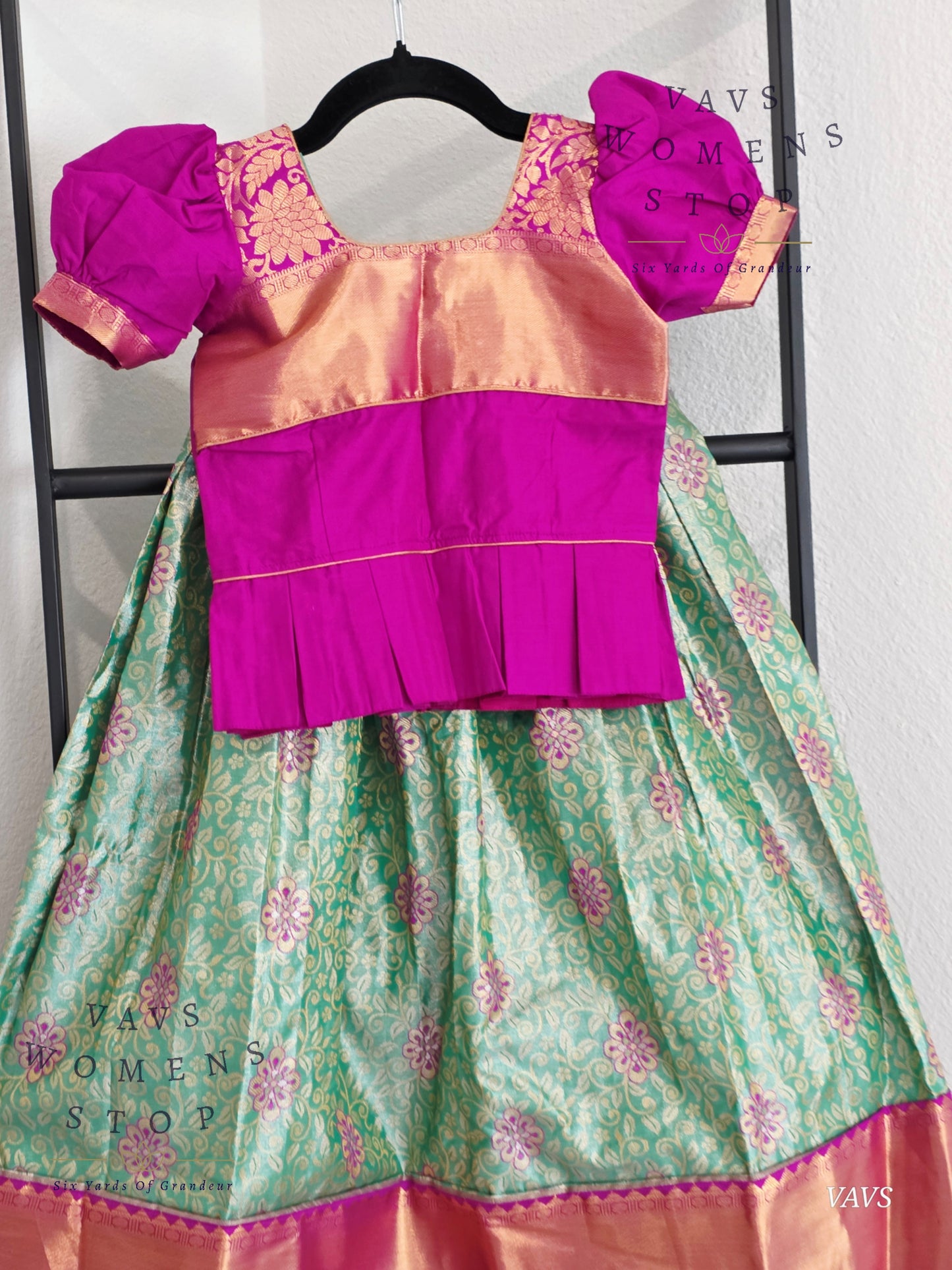 Semi Kanchi Pattu Silk Lehenga Set for Girls – Traditional Pavadai for Ages 4 to 5 | Ready to Ship from USA