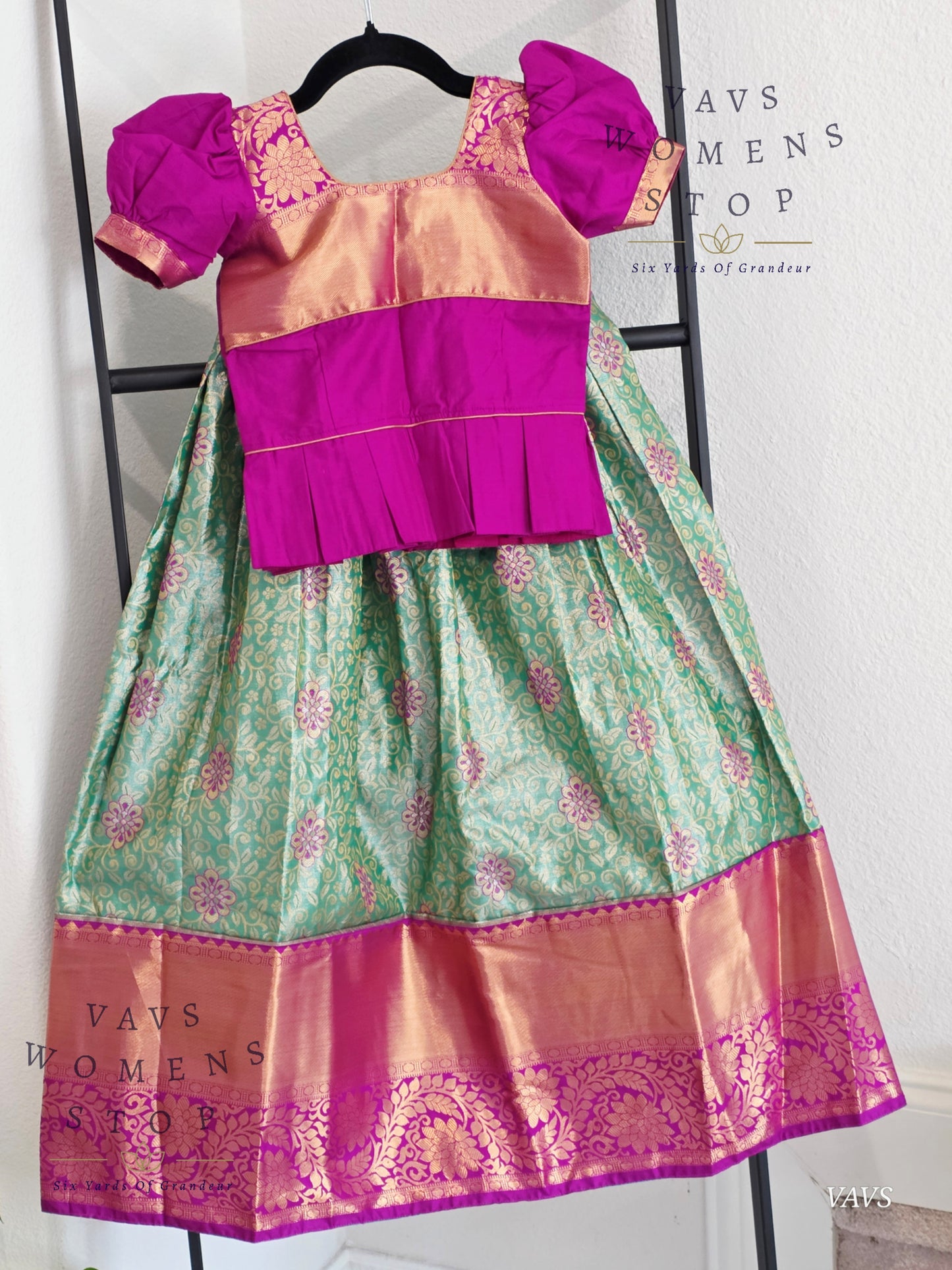 Semi Kanchi Pattu Silk Lehenga Set for Girls – Traditional Pavadai for Ages 4 to 5 | Ready to Ship from USA