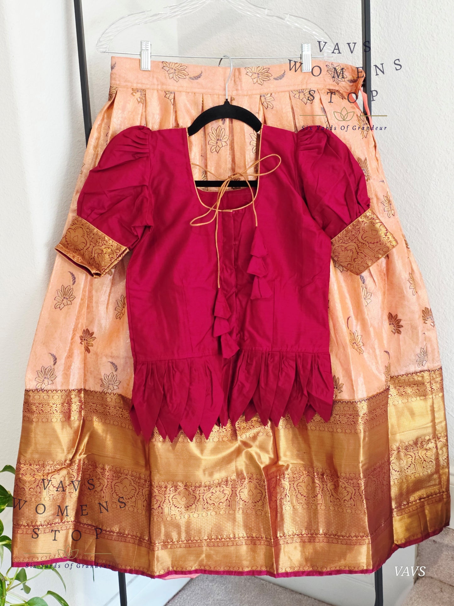 Semi Kanchi Pattu Silk Lehenga Set for Girls – Traditional Pavadai for Ages 11 to 12 | Ready to Ship from USA