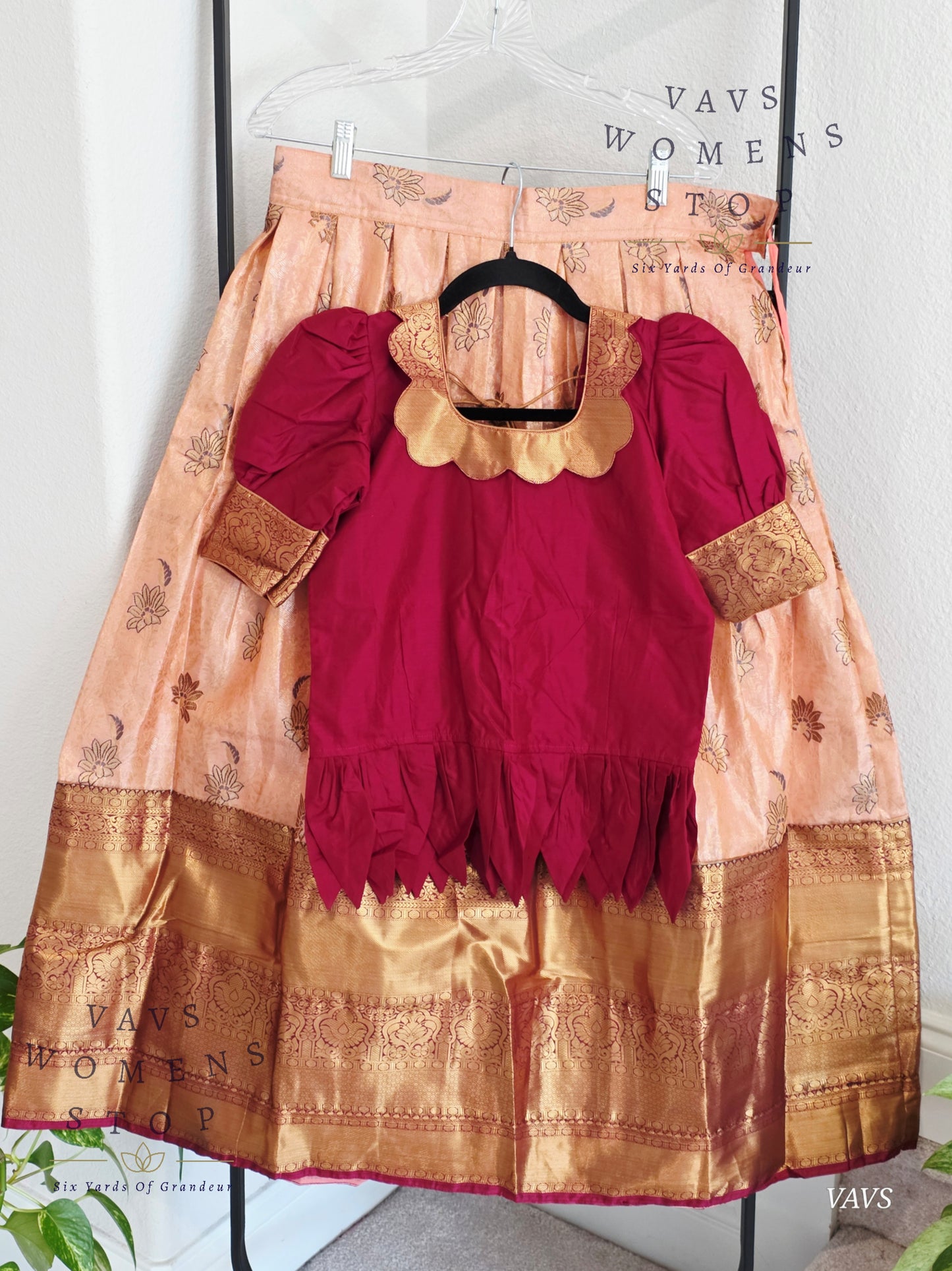 Semi Kanchi Pattu Silk Lehenga Set for Girls – Traditional Pavadai for Ages 11 to 12 | Ready to Ship from USA