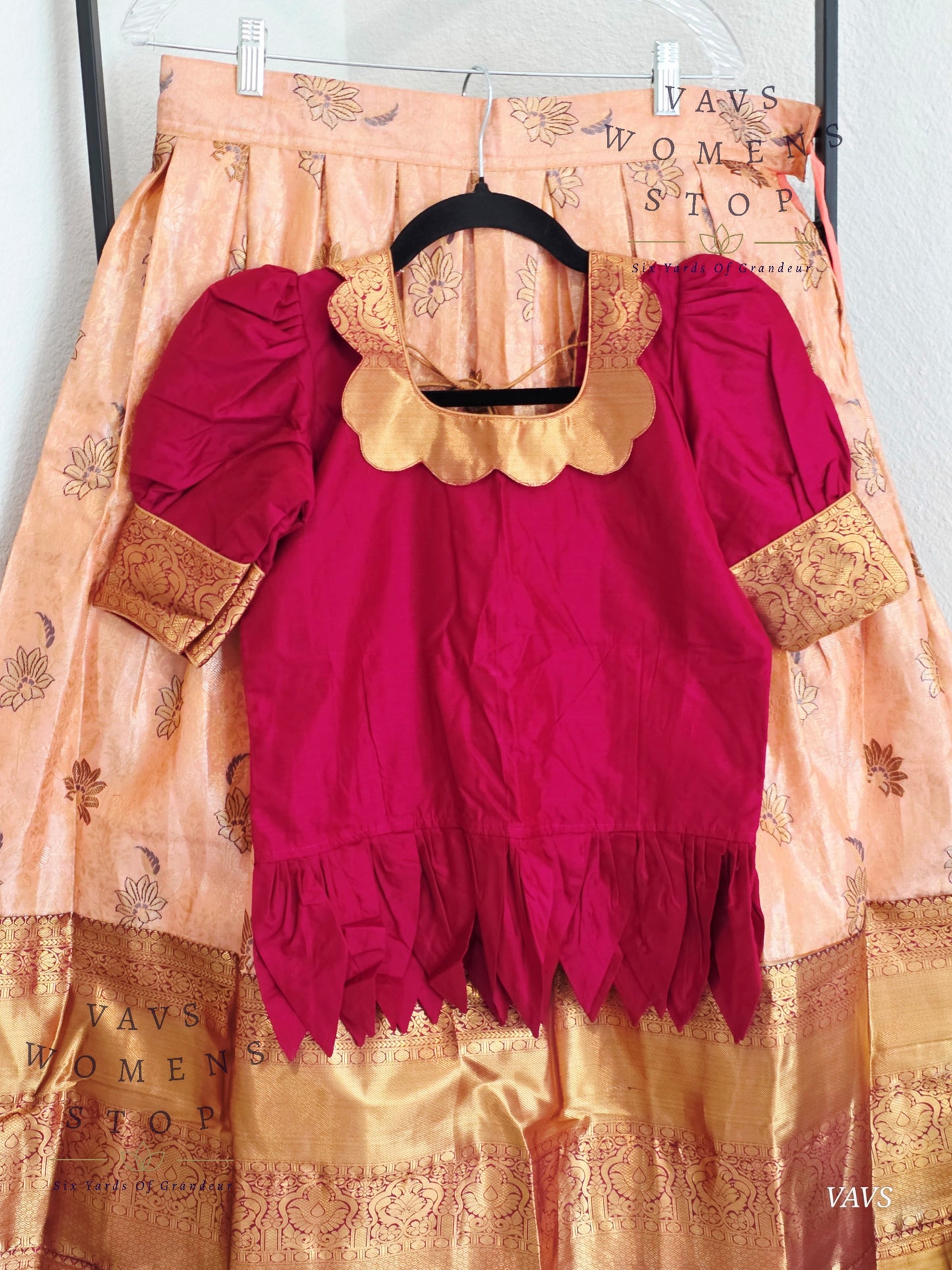 Semi Kanchi Pattu Silk Lehenga Set for Girls – Traditional Pavadai for Ages 11 to 12 | Ready to Ship from USA