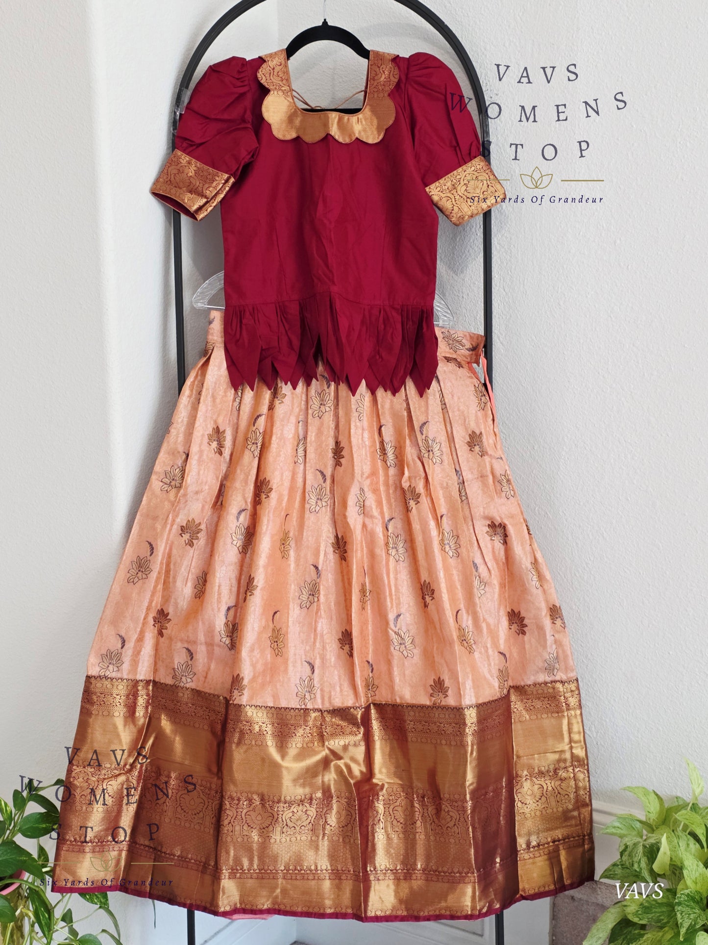 Semi Kanchi Pattu Silk Lehenga Set for Girls – Traditional Pavadai for Ages 11 to 12 | Ready to Ship from USA