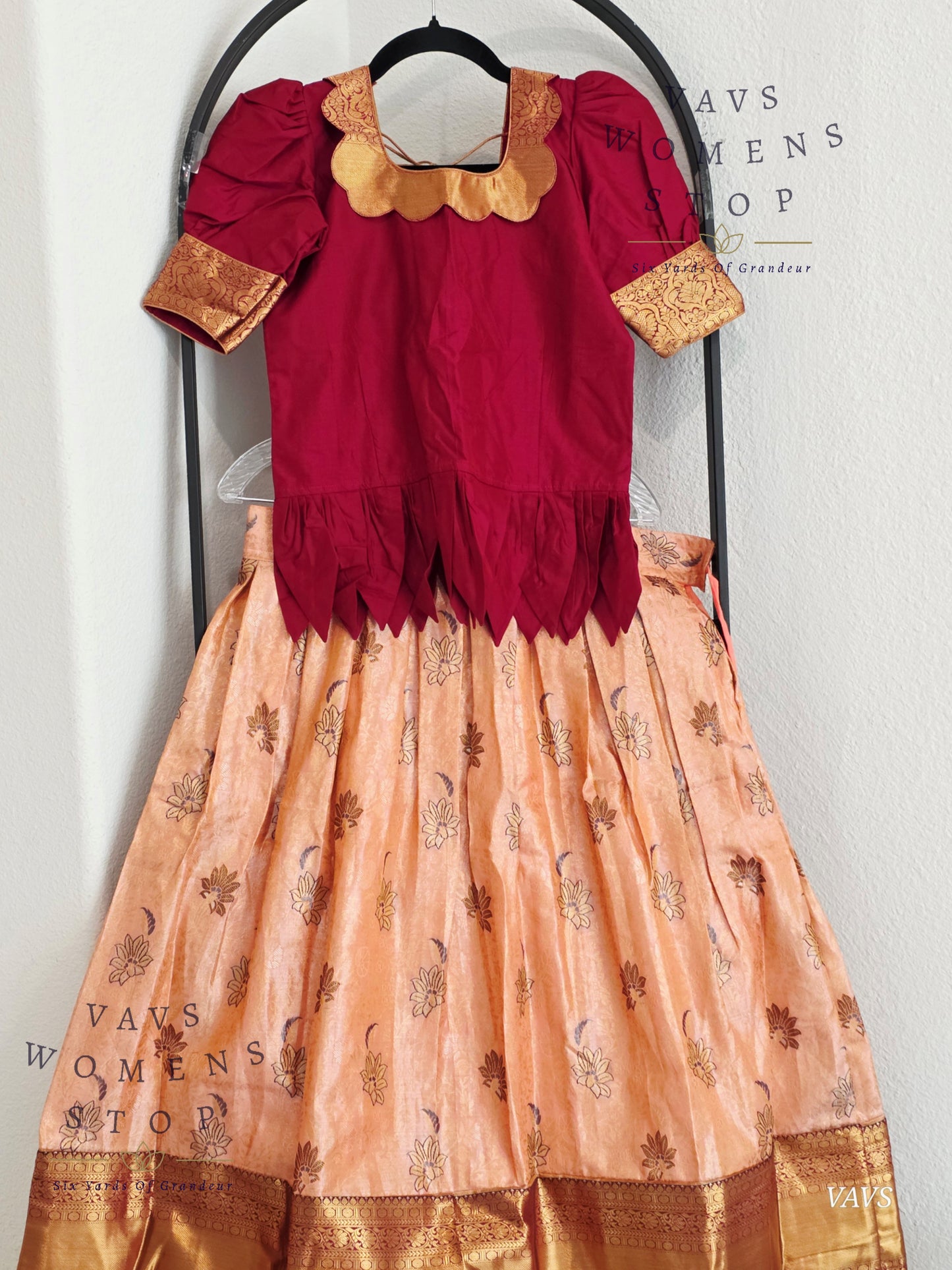 Semi Kanchi Pattu Silk Lehenga Set for Girls – Traditional Pavadai for Ages 11 to 12 | Ready to Ship from USA