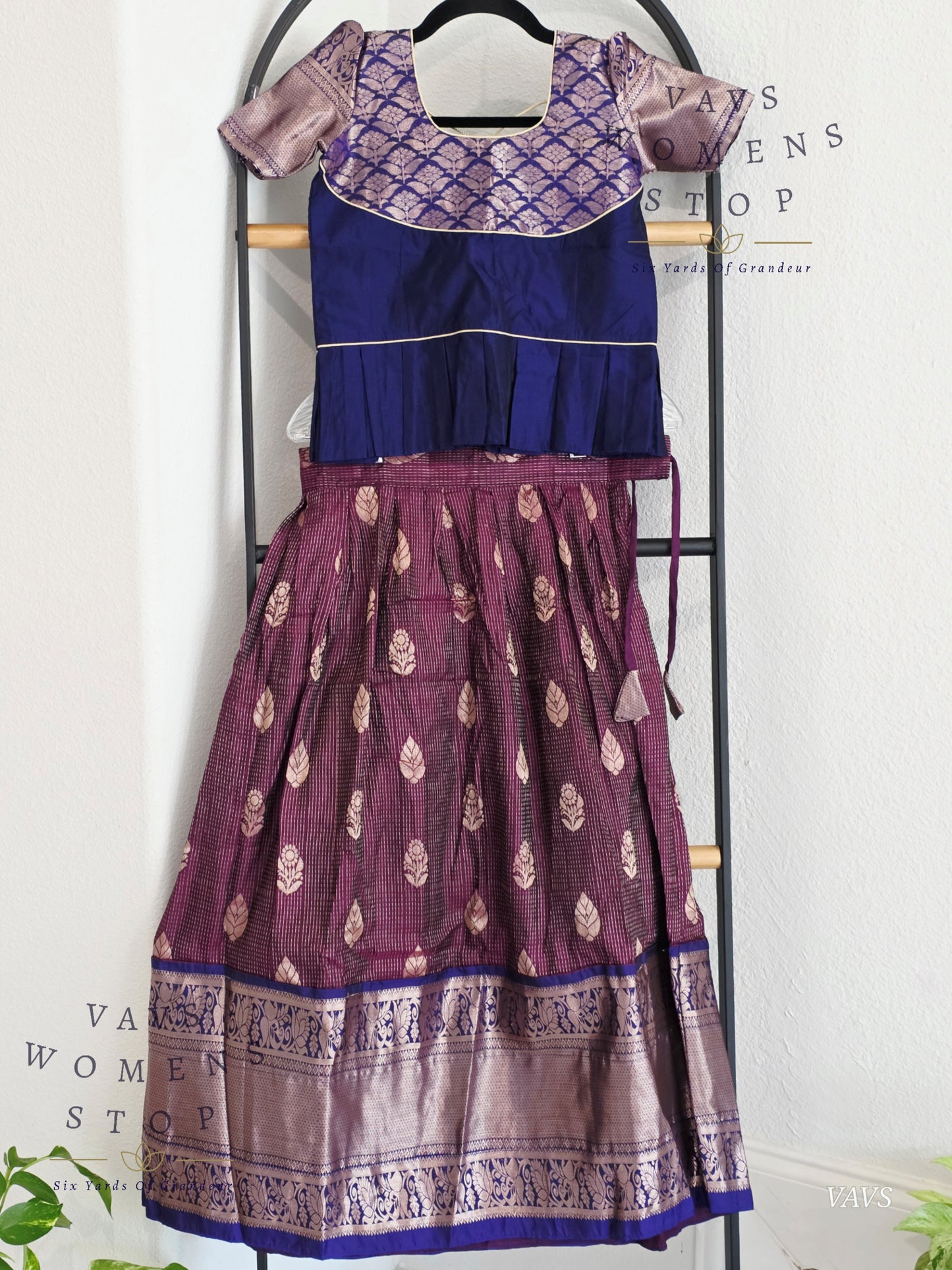 Semi Kanchi Pattu Silk Lehenga Set for Girls – Traditional Pavadai for Ages 6 to 7 | Ready to Ship from USA