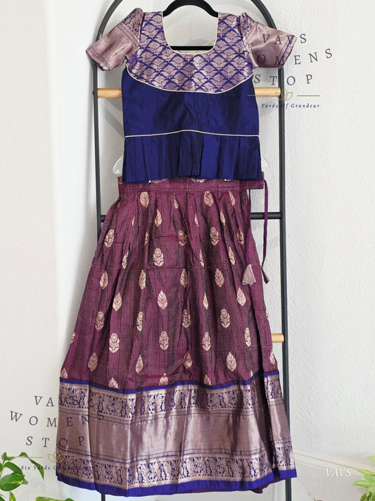 Semi Kanchi Pattu Silk Lehenga Set for Girls – Traditional Pavadai for Ages 6 to 7 | Ready to Ship from USA