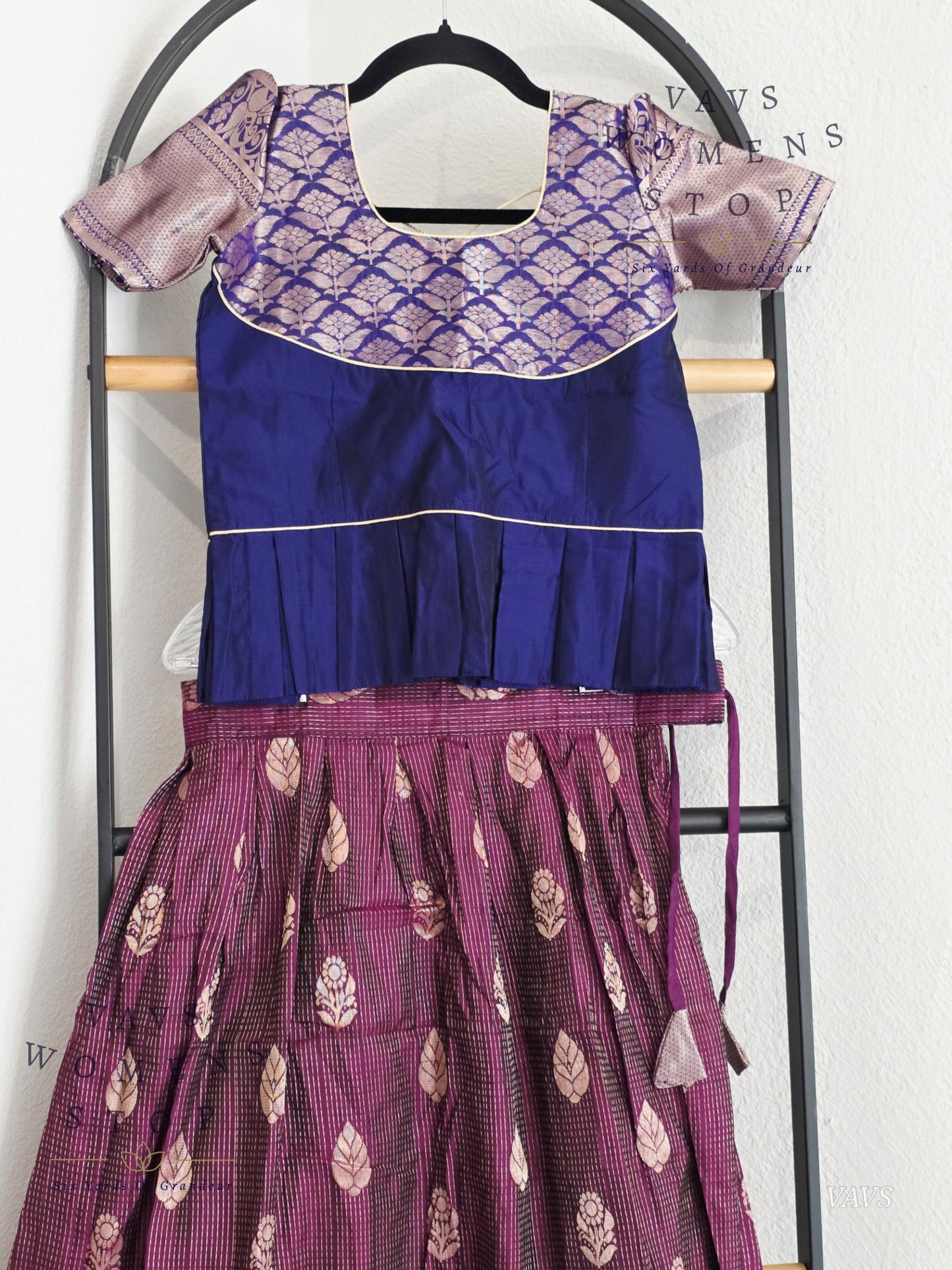 Semi Kanchi Pattu Silk Lehenga Set for Girls – Traditional Pavadai for Ages 6 to 7 | Ready to Ship from USA
