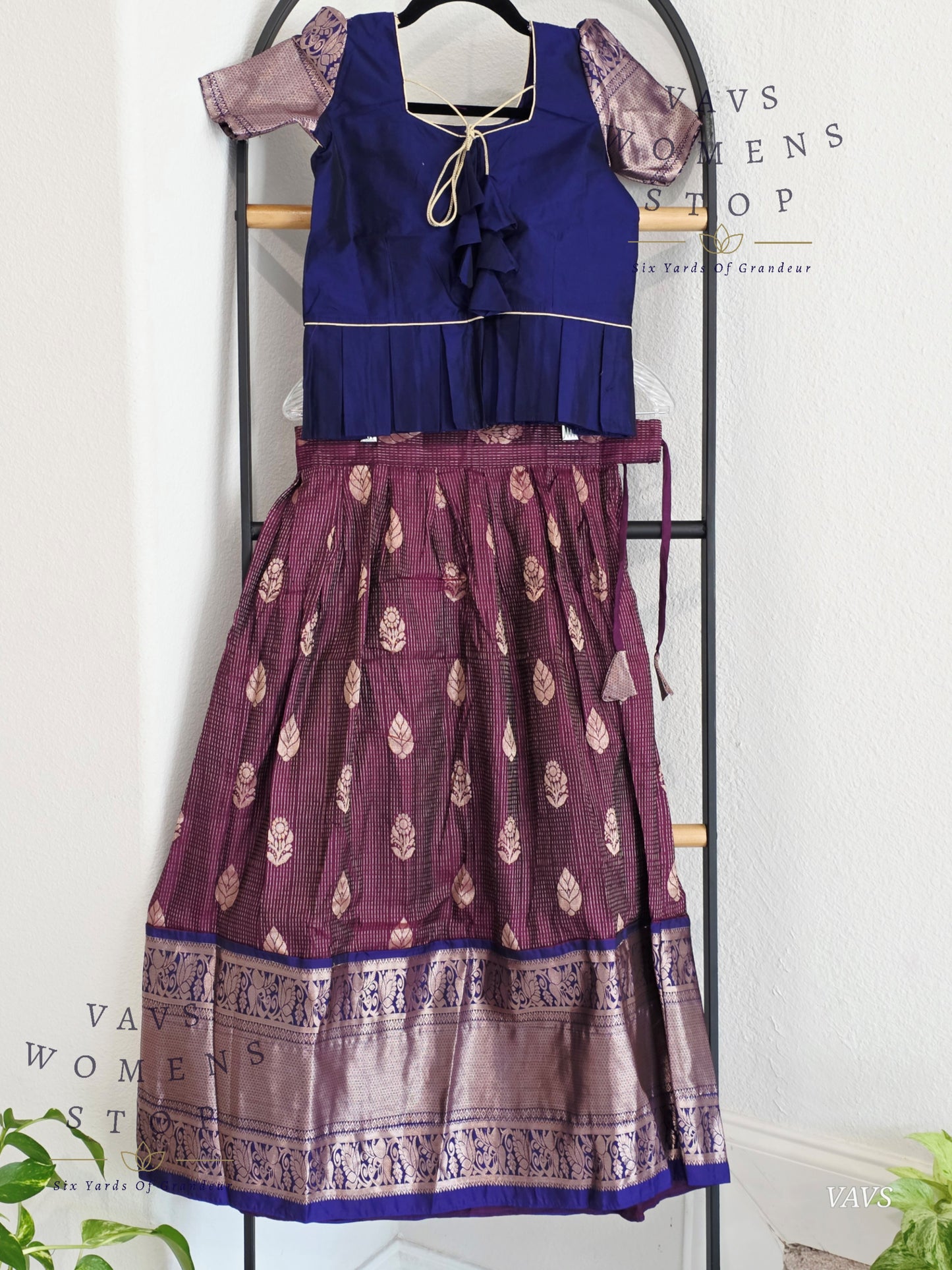 Semi Kanchi Pattu Silk Lehenga Set for Girls – Traditional Pavadai for Ages 6 to 7 | Ready to Ship from USA