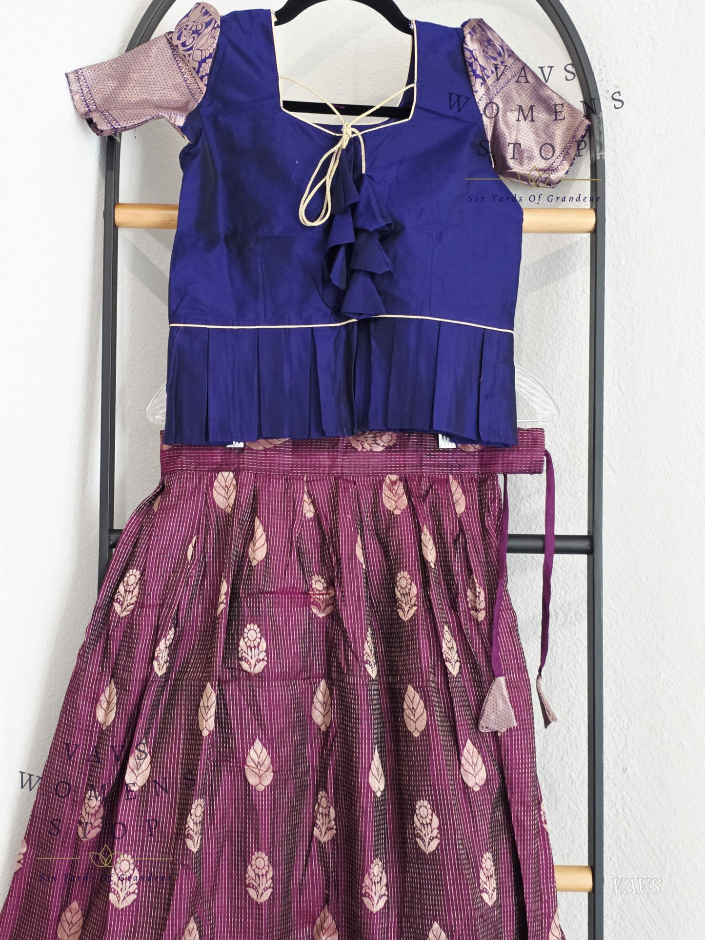 Semi Kanchi Pattu Silk Lehenga Set for Girls – Traditional Pavadai for Ages 6 to 7 | Ready to Ship from USA