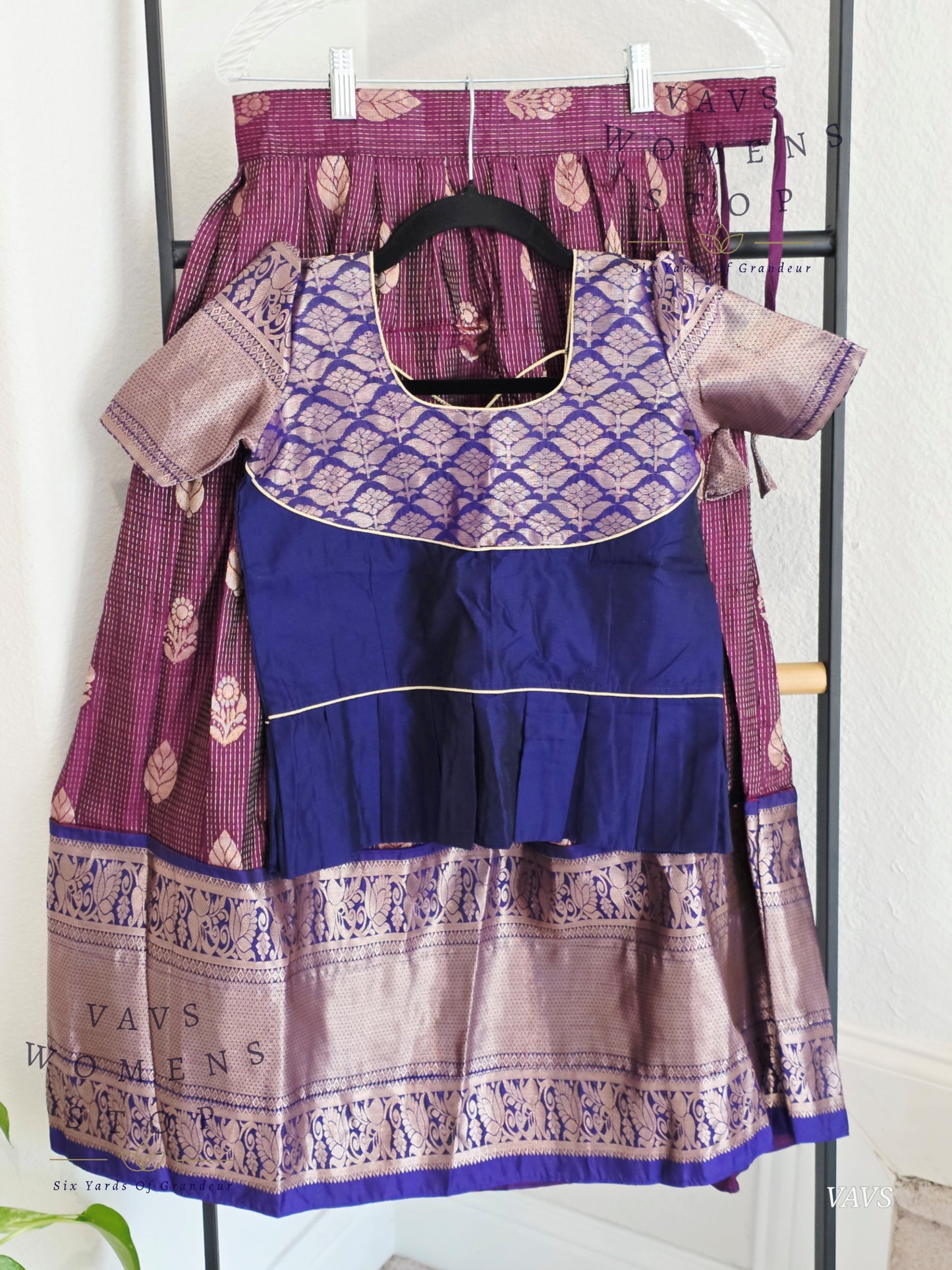 Semi Kanchi Pattu Silk Lehenga Set for Girls – Traditional Pavadai for Ages 6 to 7 | Ready to Ship from USA