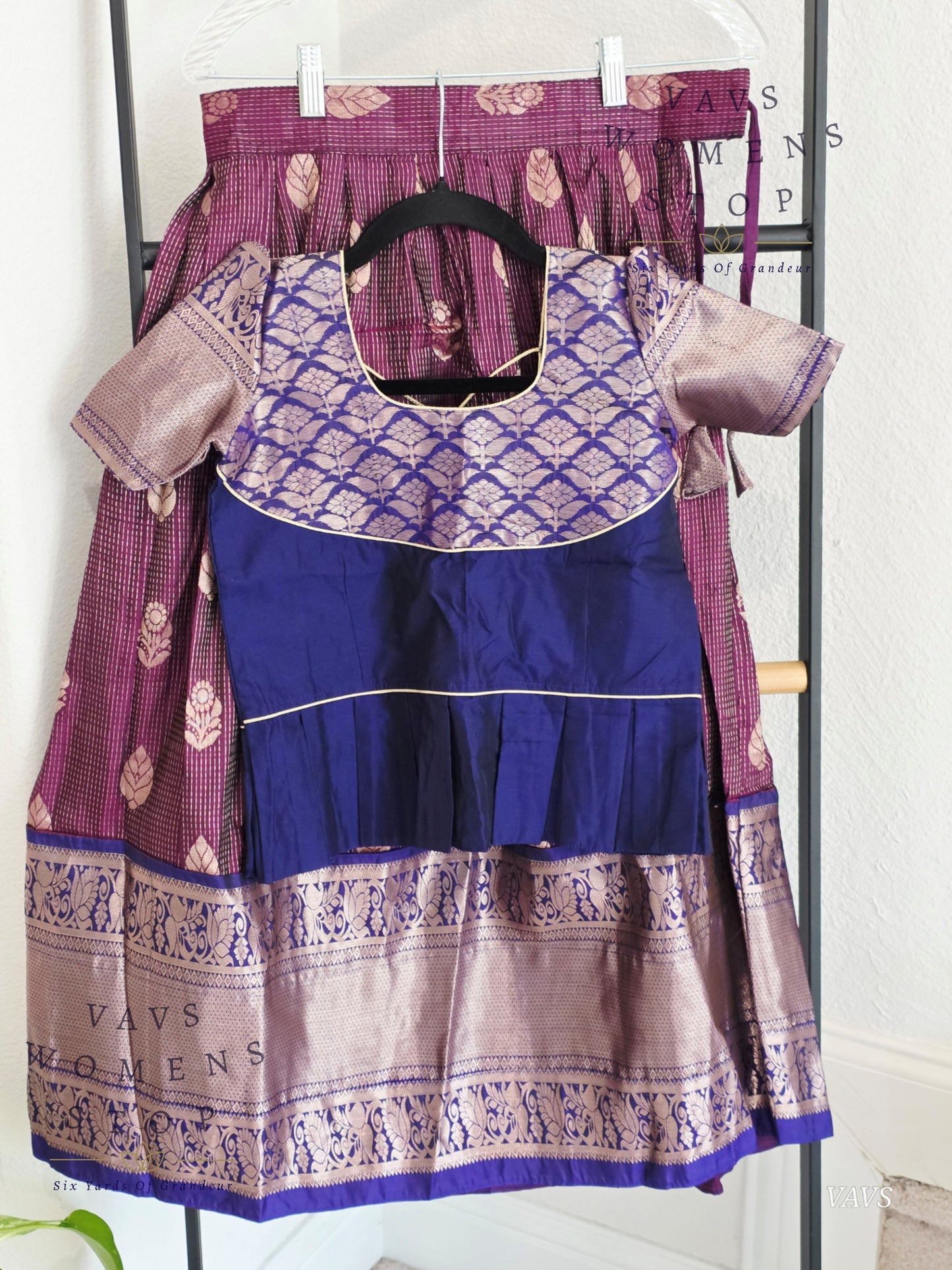 Semi Kanchi Pattu Silk Lehenga Set for Girls – Traditional Pavadai for Ages 6 to 7 | Ready to Ship from USA