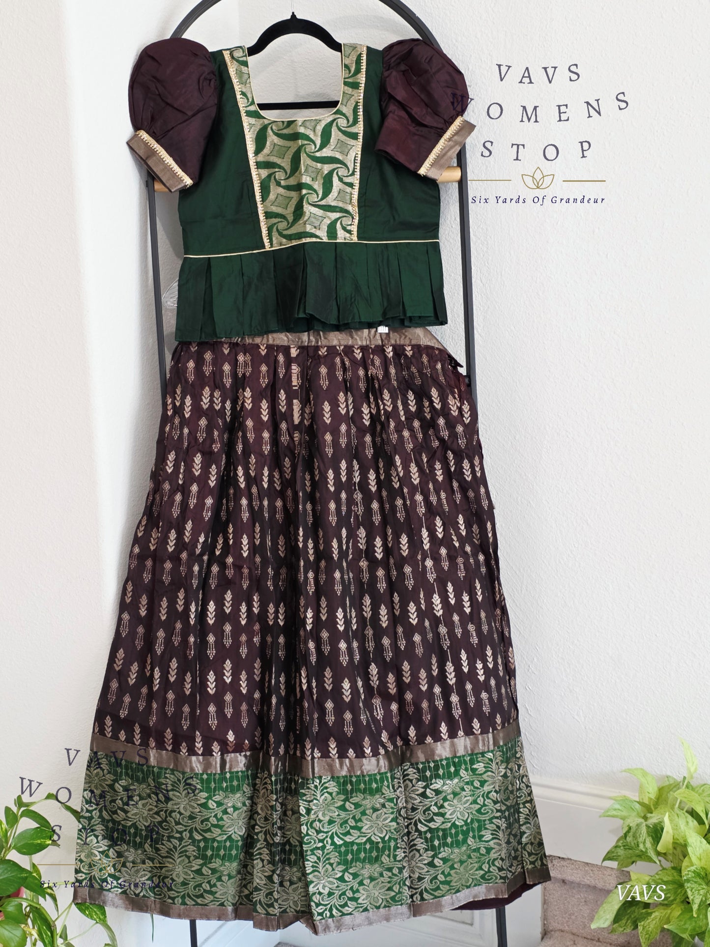 Semi Kanchi Pattu Silk Lehenga Set for Girls – Traditional Pavadai for Ages 10 to 11 | Ready to Ship from USA