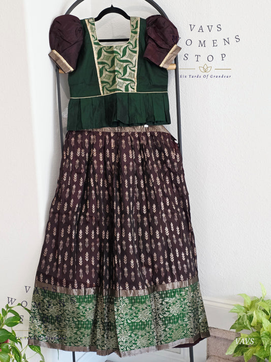 Semi Kanchi Pattu Silk Lehenga Set for Girls – Traditional Pavadai for Ages 10 to 11 | Ready to Ship from USA