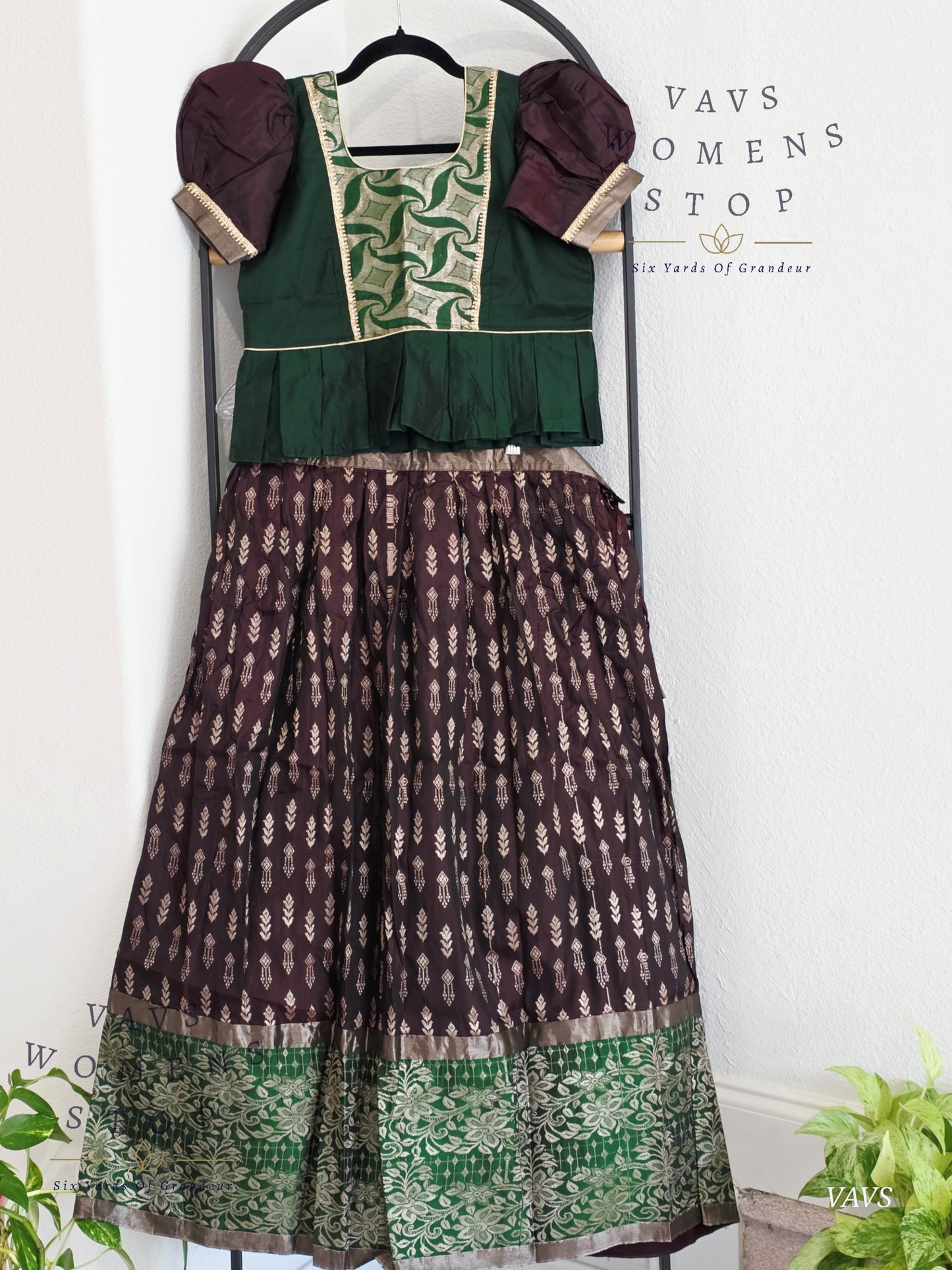 Semi Kanchi Pattu Silk Lehenga Set for Girls – Traditional Pavadai for Ages 10 to 11 | Ready to Ship from USA