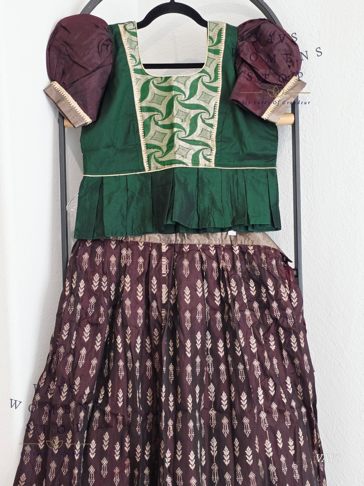 Semi Kanchi Pattu Silk Lehenga Set for Girls – Traditional Pavadai for Ages 10 to 11 | Ready to Ship from USA