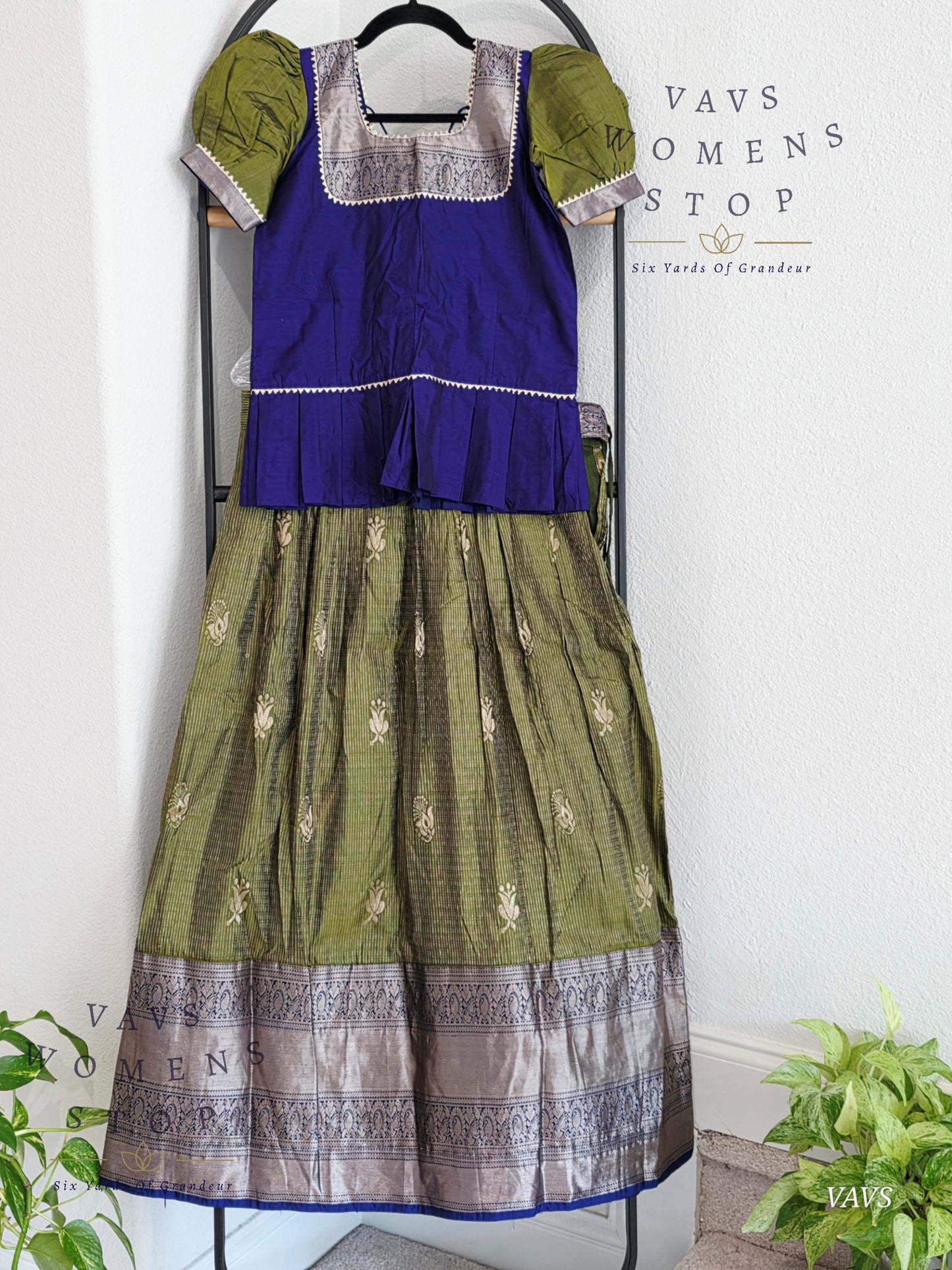 Semi Kanchi Pattu Silk Lehenga Set for Girls – Traditional Pavadai for Ages 11 to 12 | Ready to Ship from USA