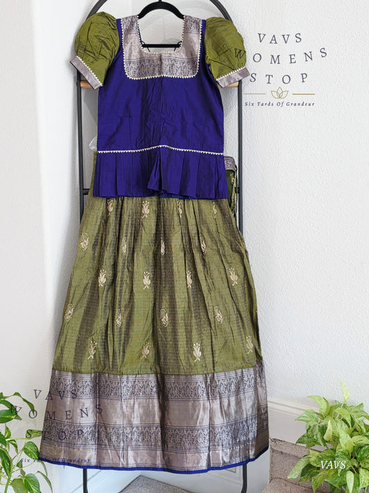 Semi Kanchi Pattu Silk Lehenga Set for Girls – Traditional Pavadai for Ages 11 to 12 | Ready to Ship from USA
