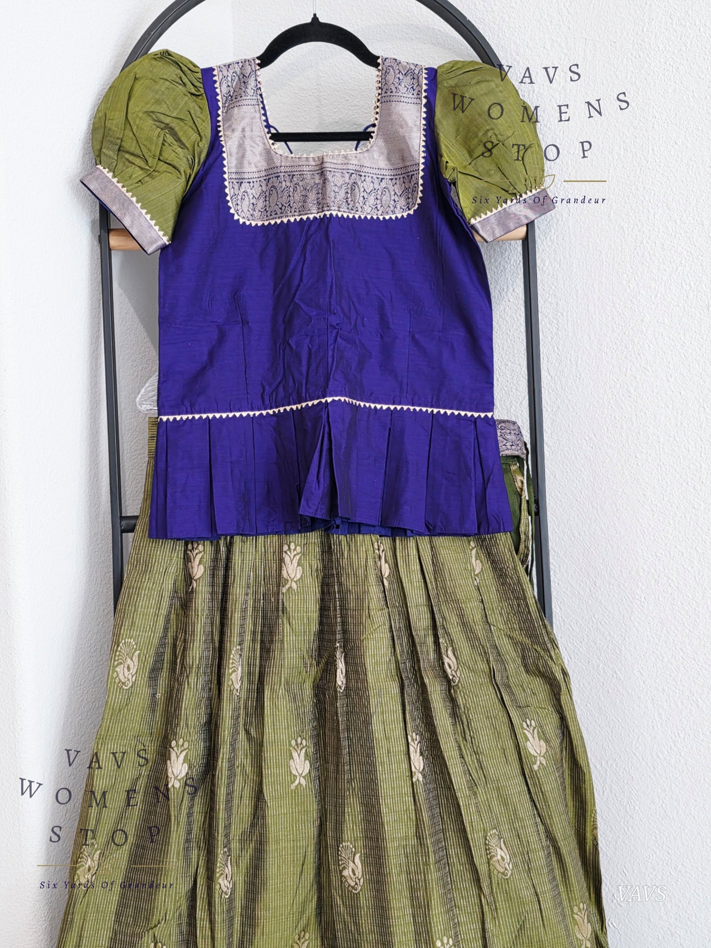 Semi Kanchi Pattu Silk Lehenga Set for Girls – Traditional Pavadai for Ages 11 to 12 | Ready to Ship from USA