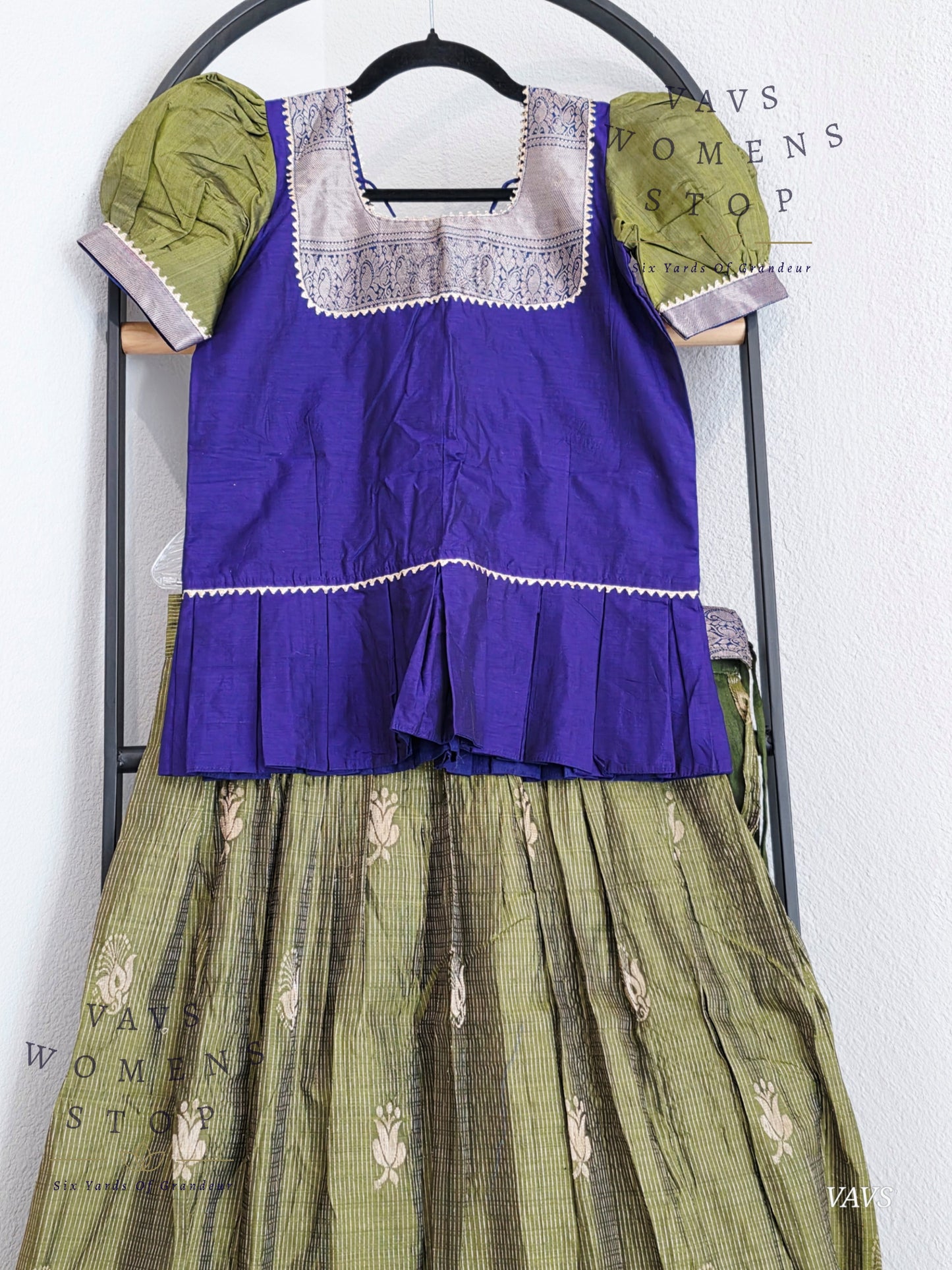 Semi Kanchi Pattu Silk Lehenga Set for Girls – Traditional Pavadai for Ages 11 to 12 | Ready to Ship from USA