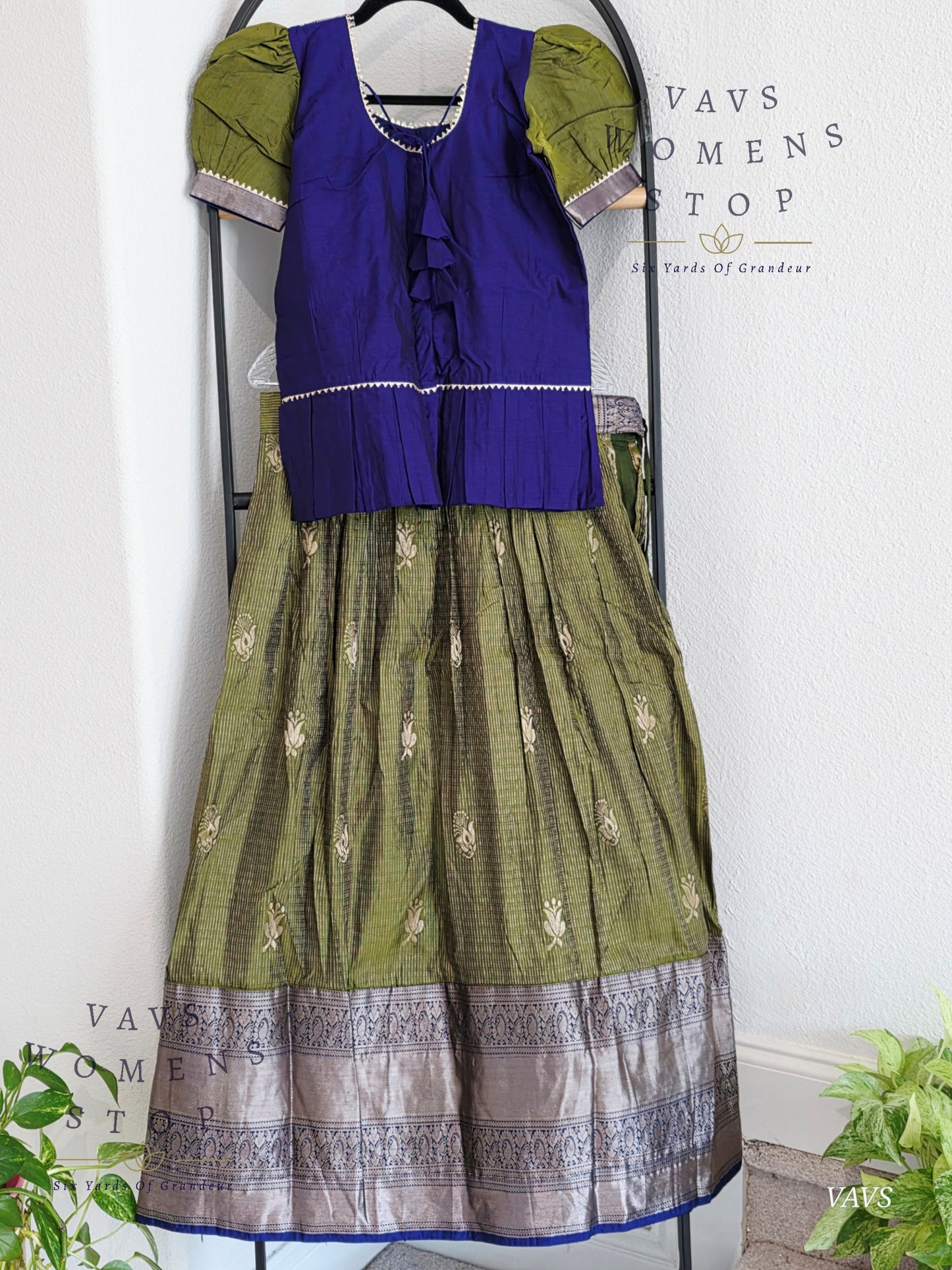 Semi Kanchi Pattu Silk Lehenga Set for Girls – Traditional Pavadai for Ages 11 to 12 | Ready to Ship from USA
