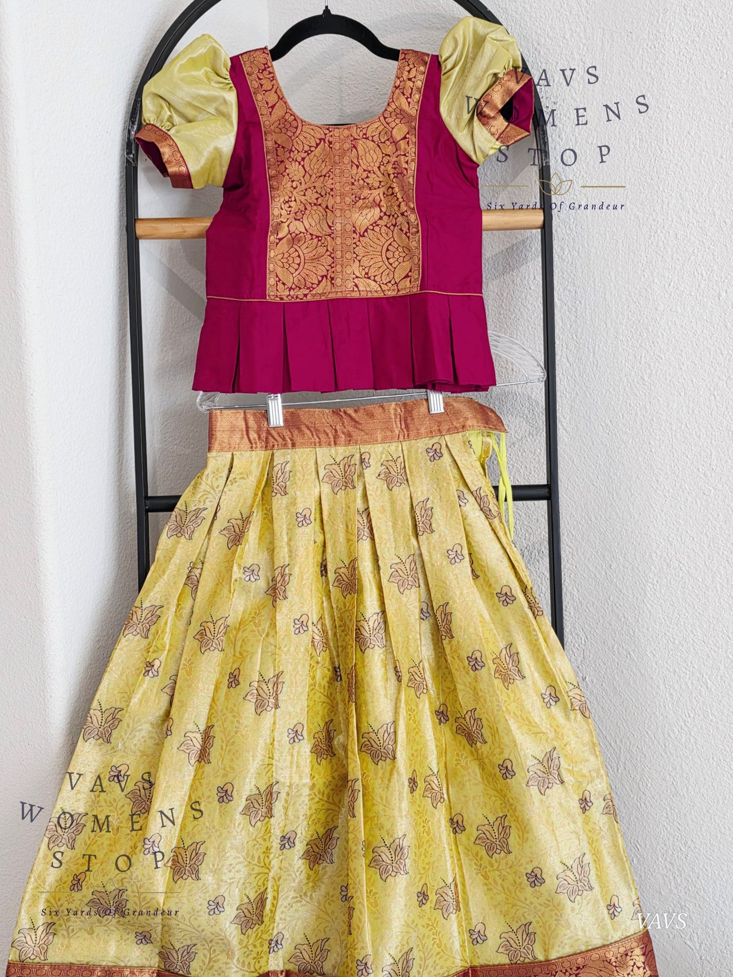 Semi Kanchi Pattu Silk Lehenga Set for Girls – Traditional Pavadai for Ages 7 to 8 | Ready to Ship from USA