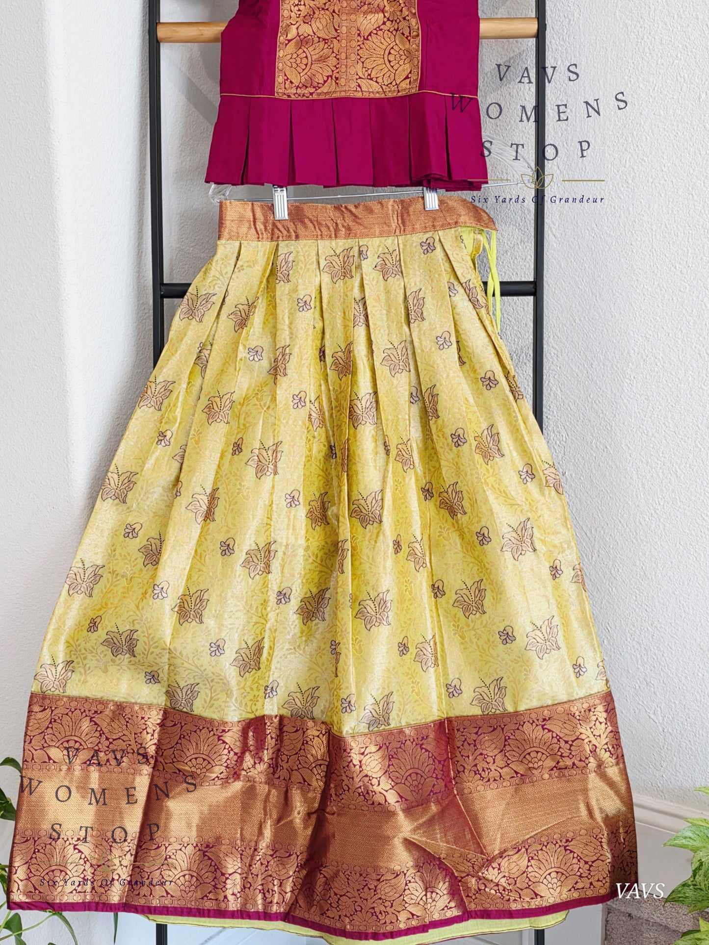 Semi Kanchi Pattu Silk Lehenga Set for Girls – Traditional Pavadai for Ages 7 to 8 | Ready to Ship from USA