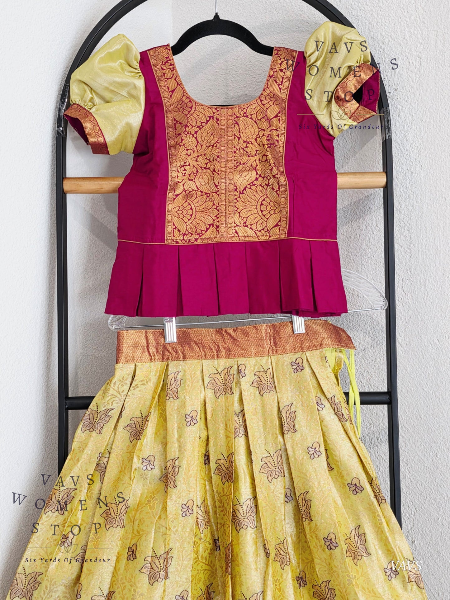 Semi Kanchi Pattu Silk Lehenga Set for Girls – Traditional Pavadai for Ages 7 to 8 | Ready to Ship from USA