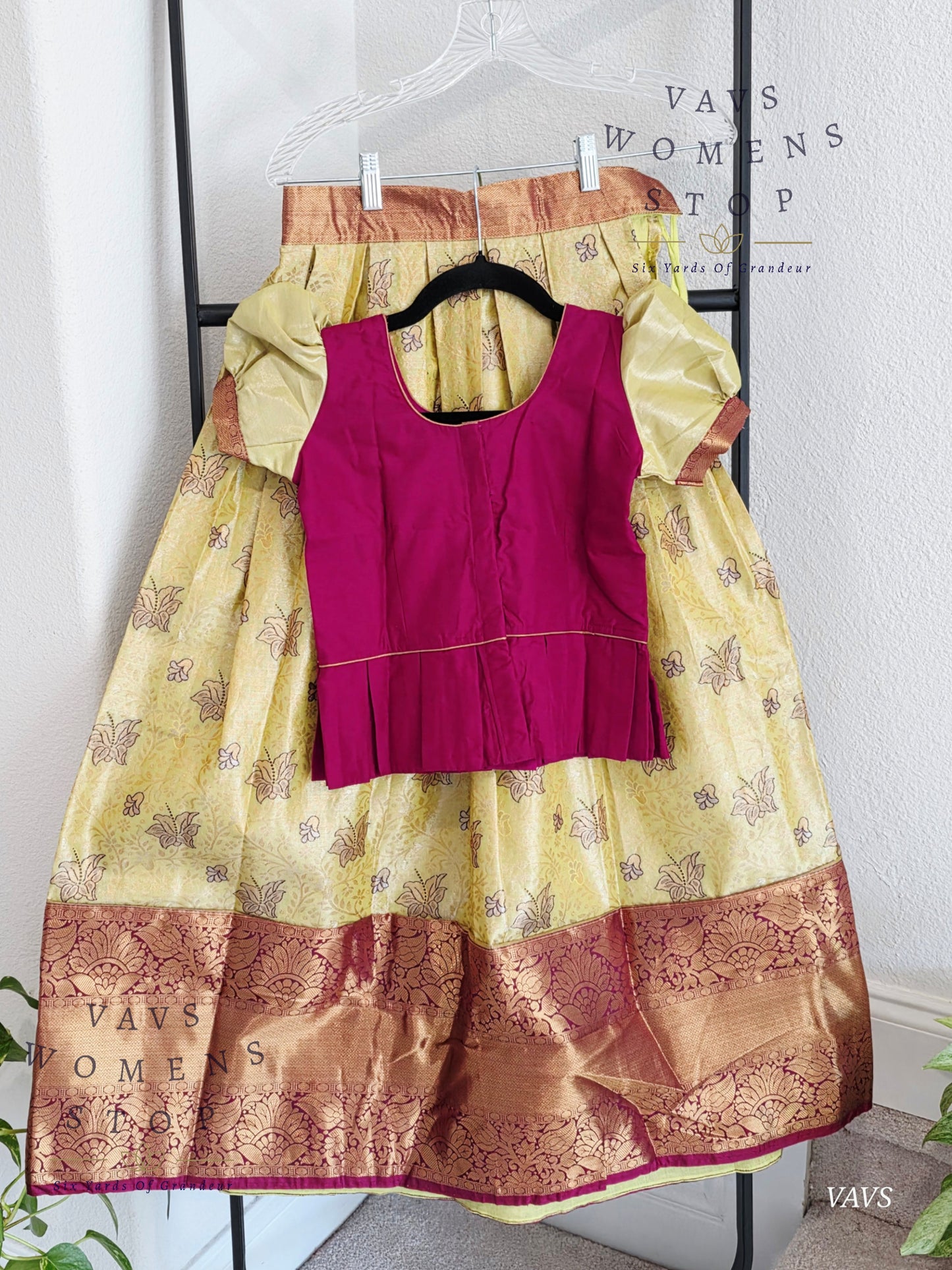 Semi Kanchi Pattu Silk Lehenga Set for Girls – Traditional Pavadai for Ages 7 to 8 | Ready to Ship from USA