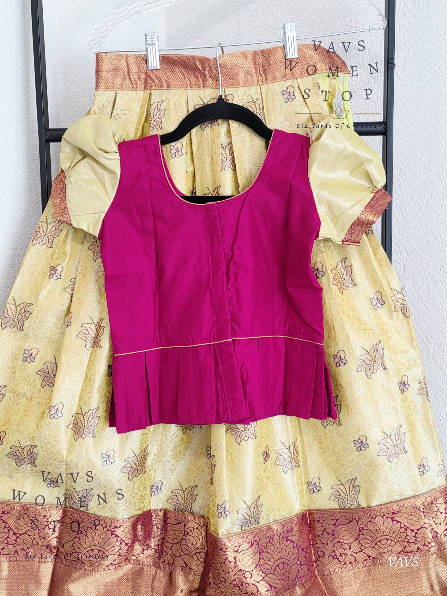 Semi Kanchi Pattu Silk Lehenga Set for Girls – Traditional Pavadai for Ages 7 to 8 | Ready to Ship from USA
