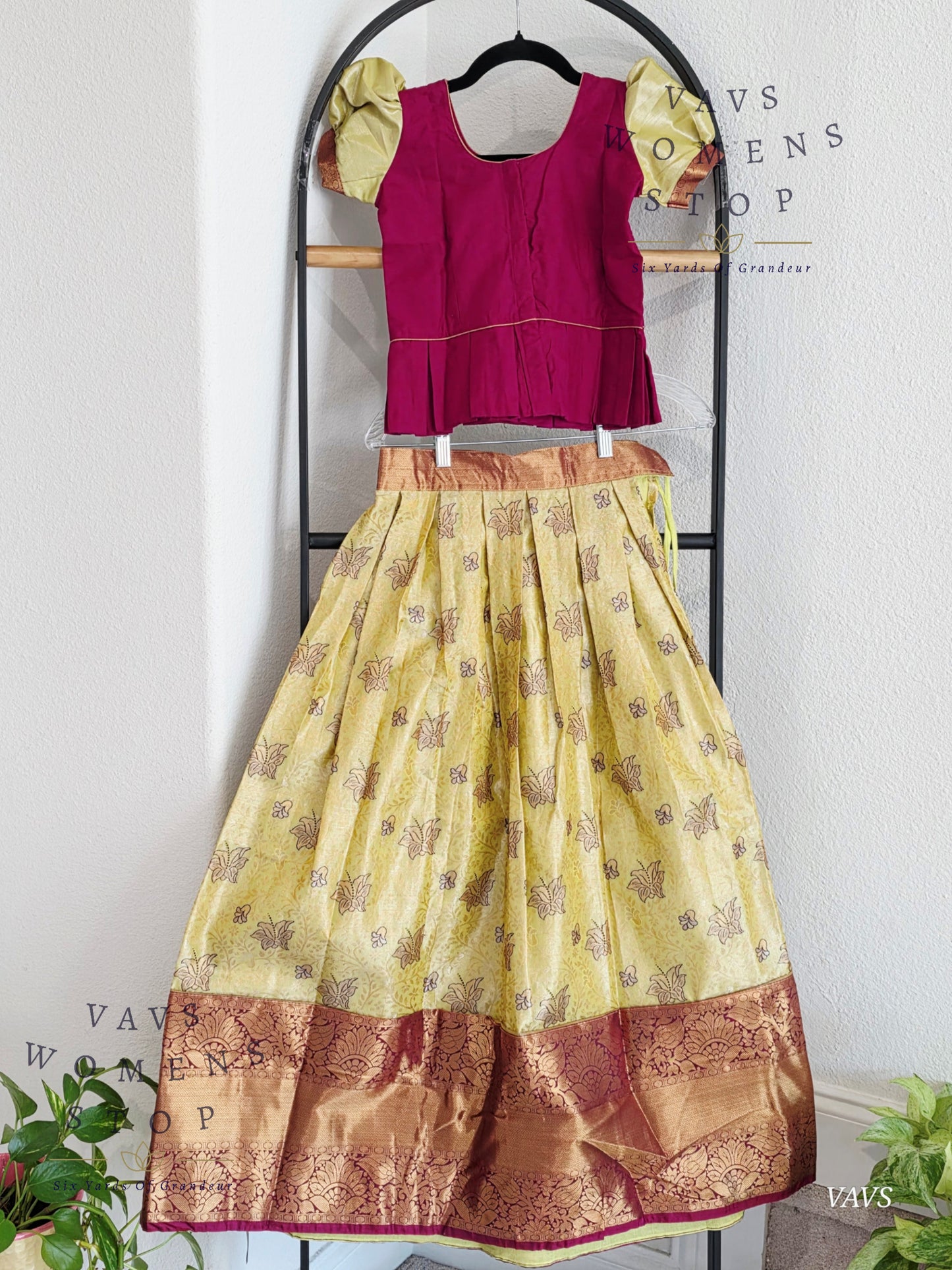 Semi Kanchi Pattu Silk Lehenga Set for Girls – Traditional Pavadai for Ages 7 to 8 | Ready to Ship from USA
