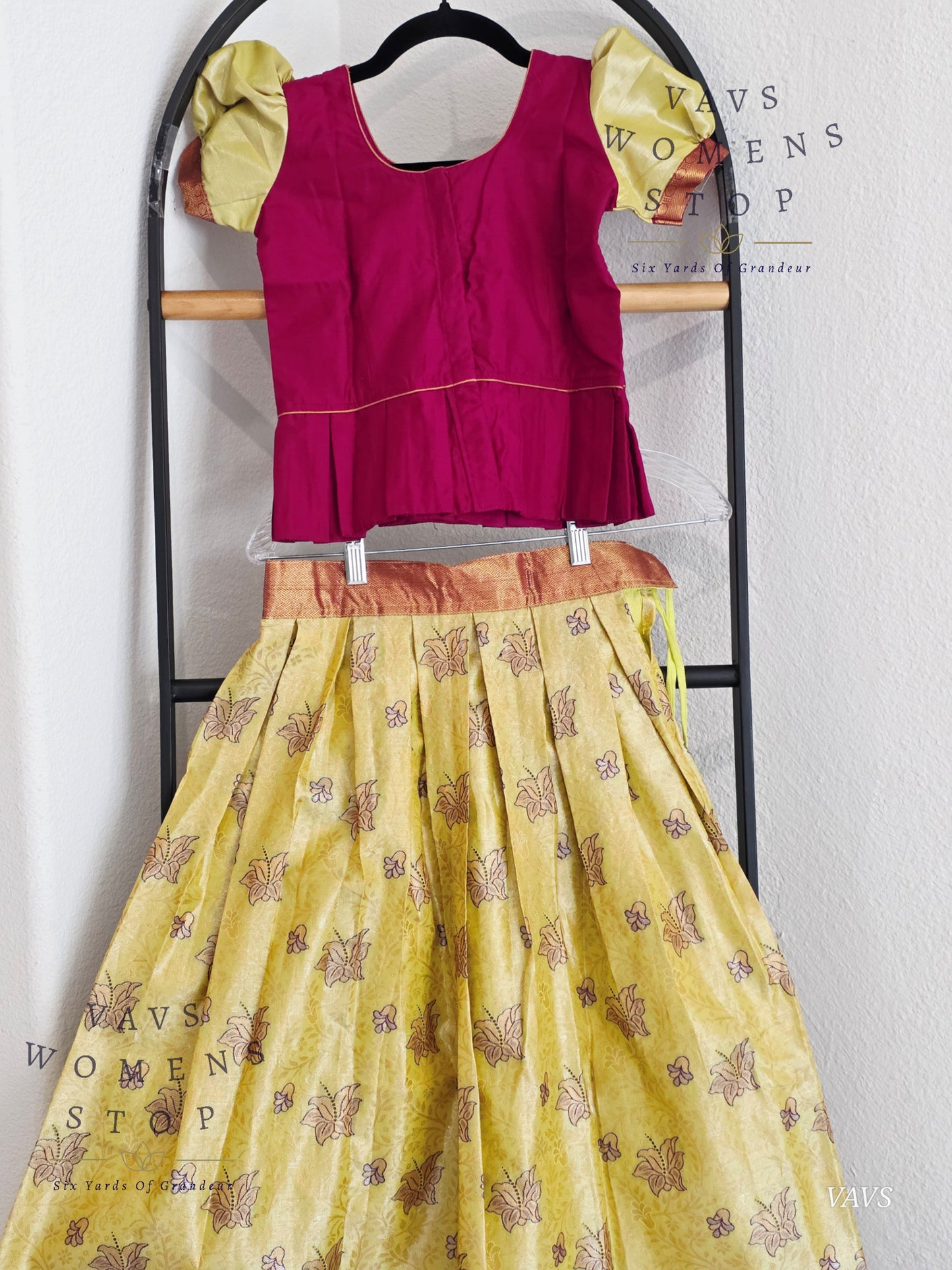Semi Kanchi Pattu Silk Lehenga Set for Girls – Traditional Pavadai for Ages 7 to 8 | Ready to Ship from USA