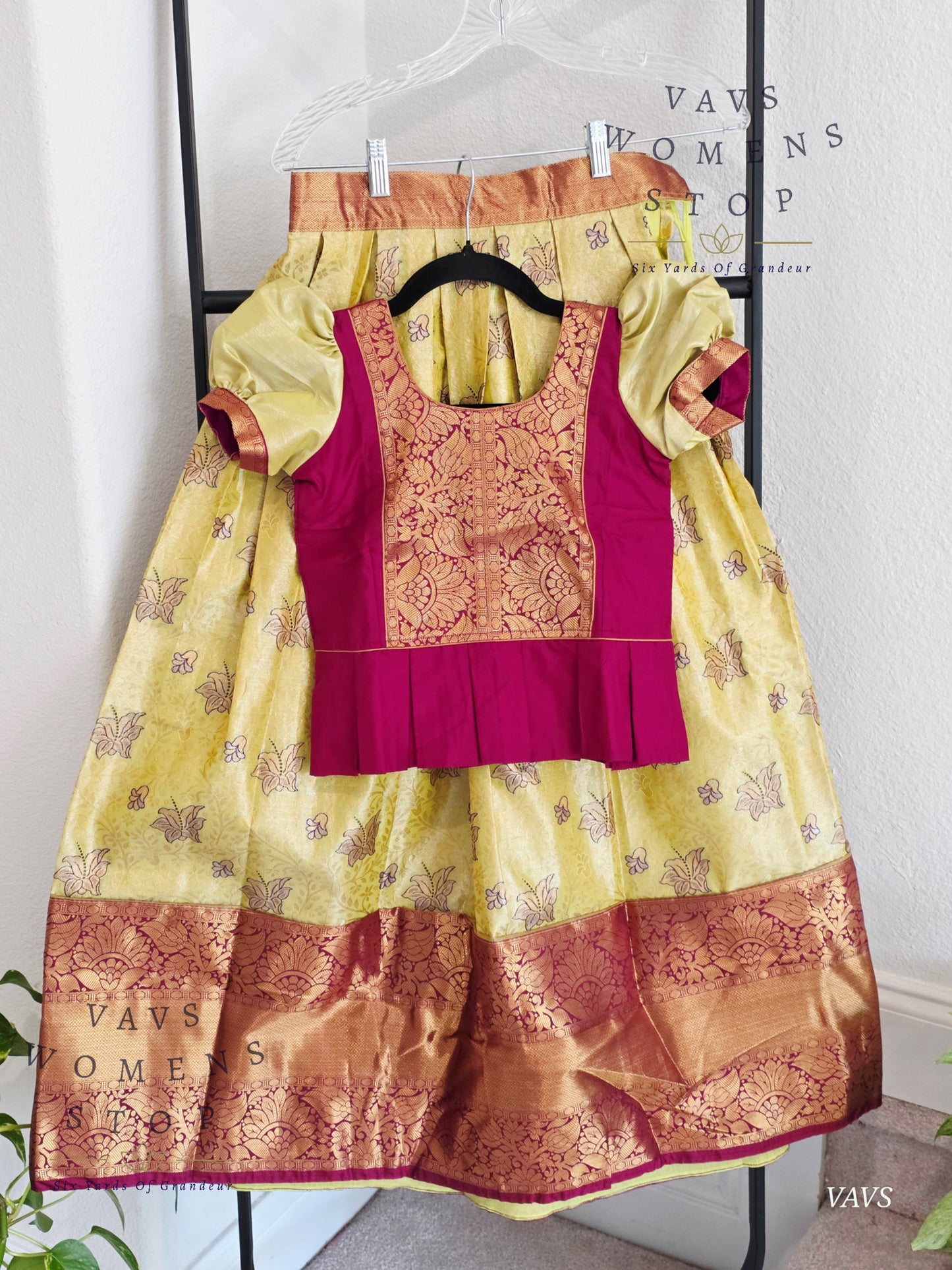 Semi Kanchi Pattu Silk Lehenga Set for Girls – Traditional Pavadai for Ages 7 to 8 | Ready to Ship from USA