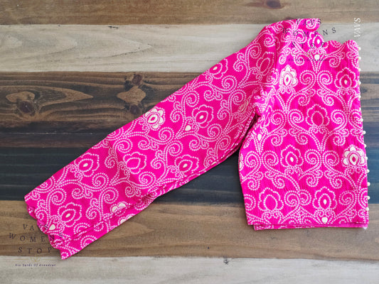 Pink Bandhani Full Sleeve Blouse