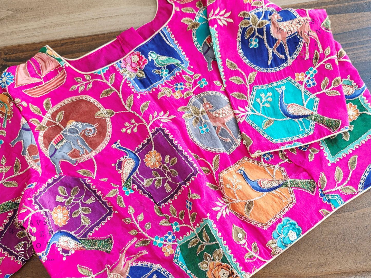 Pink Chinon Silk Designer Embroidered Blouse | Premium Ready-to-Wear Saree Blouse | VAVS Women’s Stop – Ships from Texas