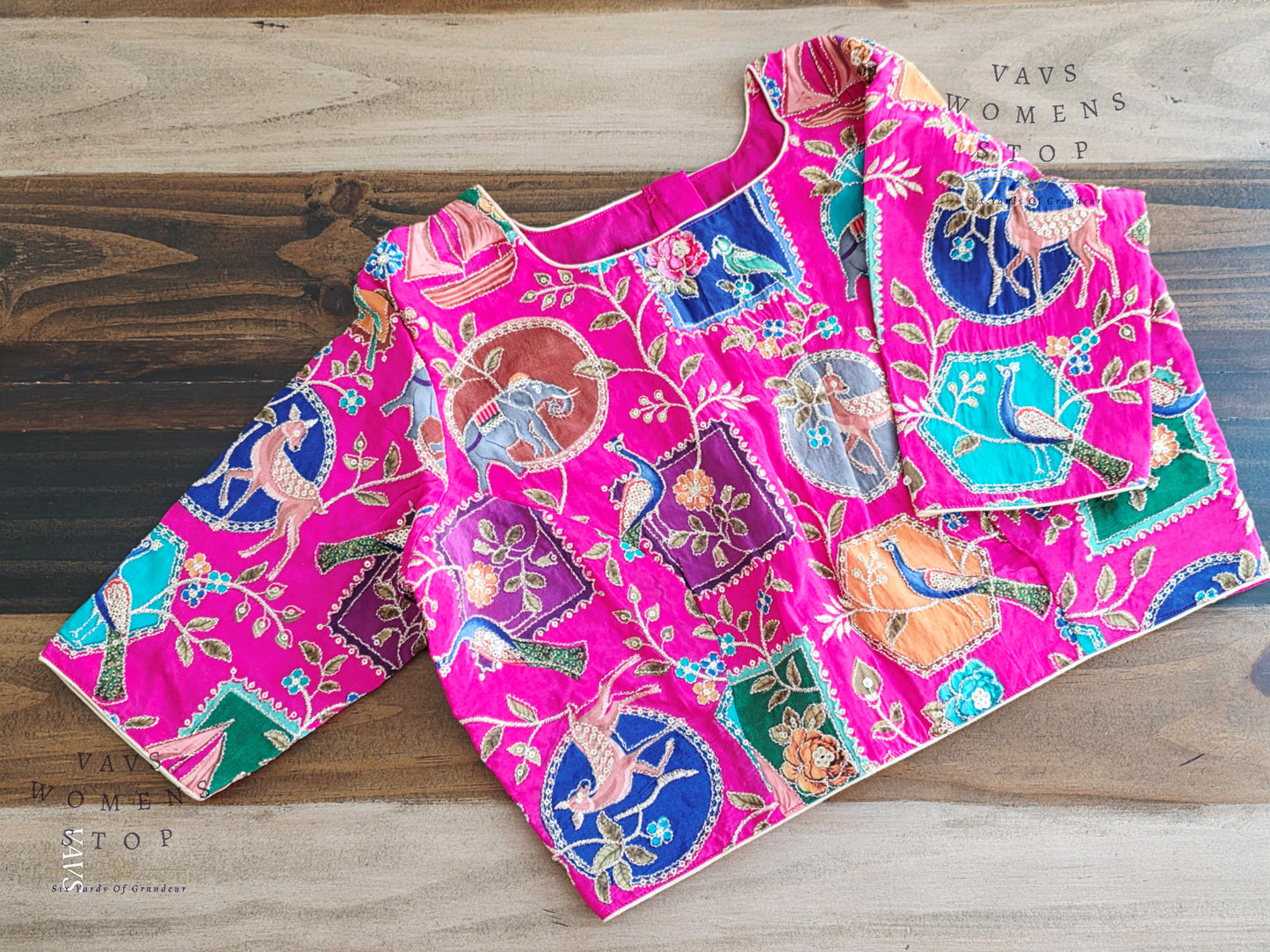 Pink Chinon Silk Designer Embroidered Blouse | Premium Ready-to-Wear Saree Blouse | VAVS Women’s Stop – Ships from Texas