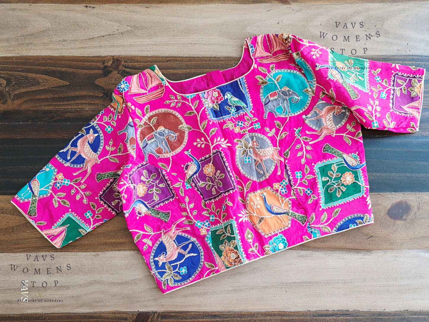 Pink Chinon Silk Designer Embroidered Blouse | Premium Ready-to-Wear Saree Blouse | VAVS Women’s Stop – Ships from Texas