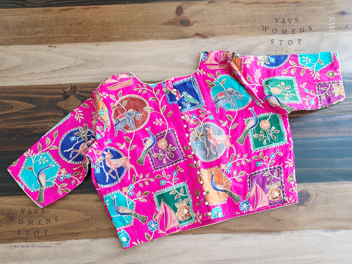 Pink Chinon Silk Designer Embroidered Blouse | Premium Ready-to-Wear Saree Blouse | VAVS Women’s Stop – Ships from Texas