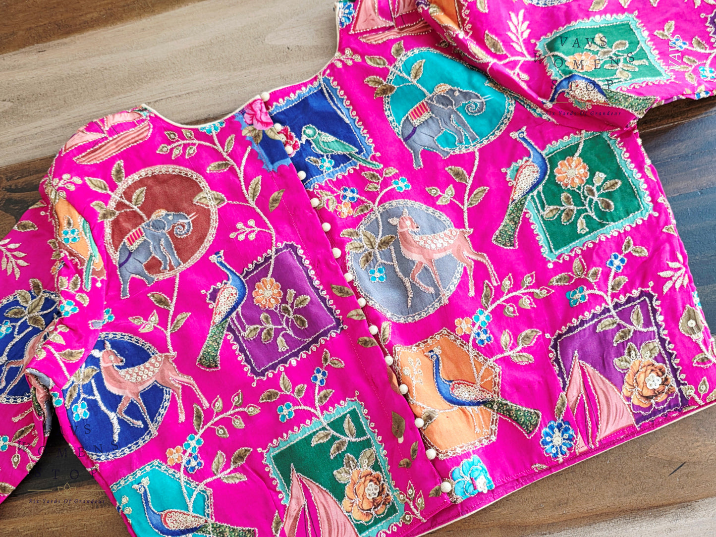 Pink Chinon Silk Designer Embroidered Blouse | Premium Ready-to-Wear Saree Blouse | VAVS Women’s Stop – Ships from Texas