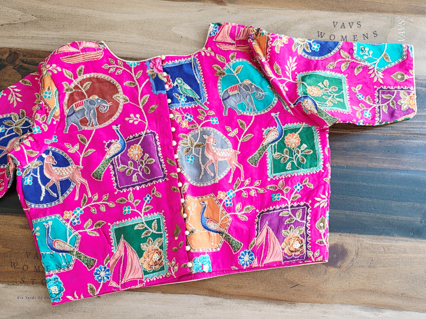 Pink Chinon Silk Designer Embroidered Blouse | Premium Ready-to-Wear Saree Blouse | VAVS Women’s Stop – Ships from Texas