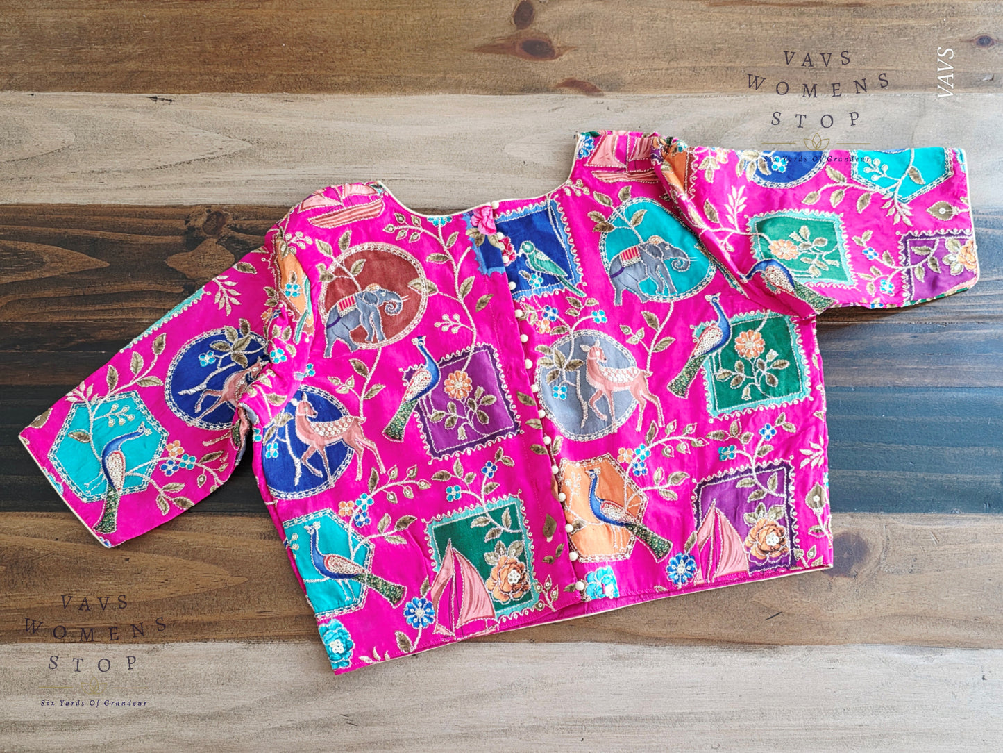 Pink Chinon Silk Designer Embroidered Blouse | Premium Ready-to-Wear Saree Blouse | VAVS Women’s Stop – Ships from Texas