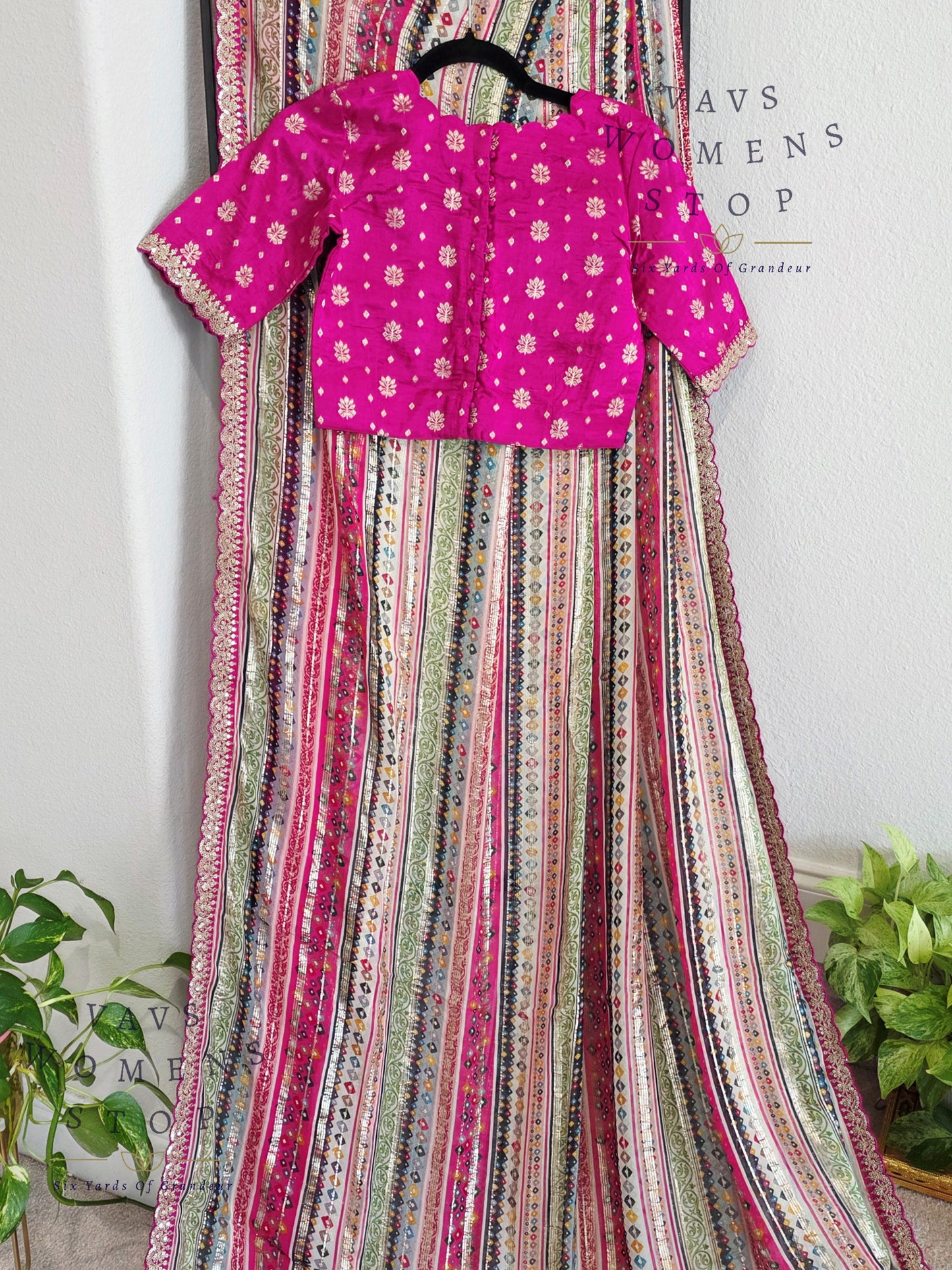 Viscose Georgette Designer Striped Saree with Lace Border with Stitched Blouse
