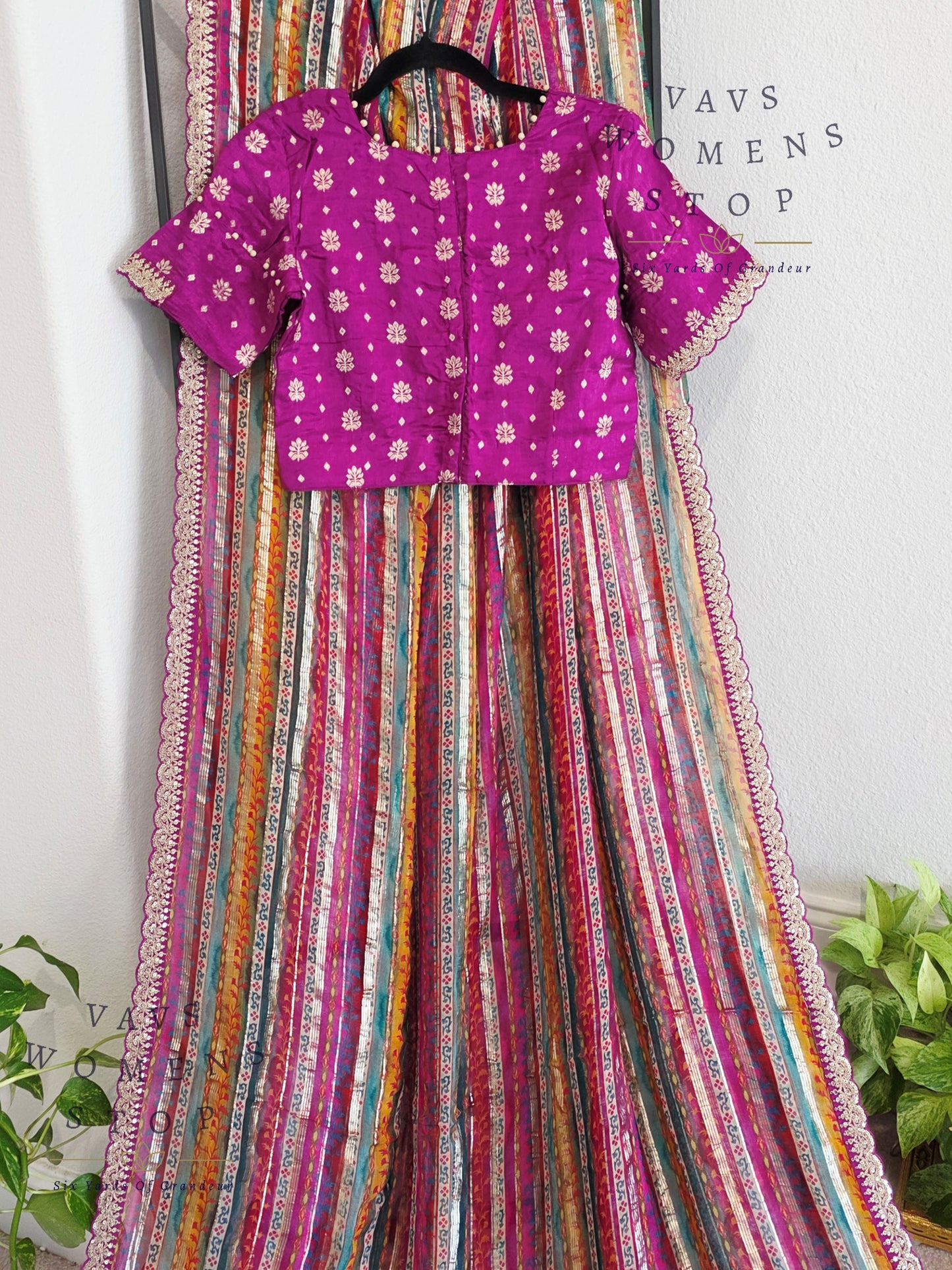 Viscose Georgette Designer Striped Saree with Lace Border with Stitched Blouse
