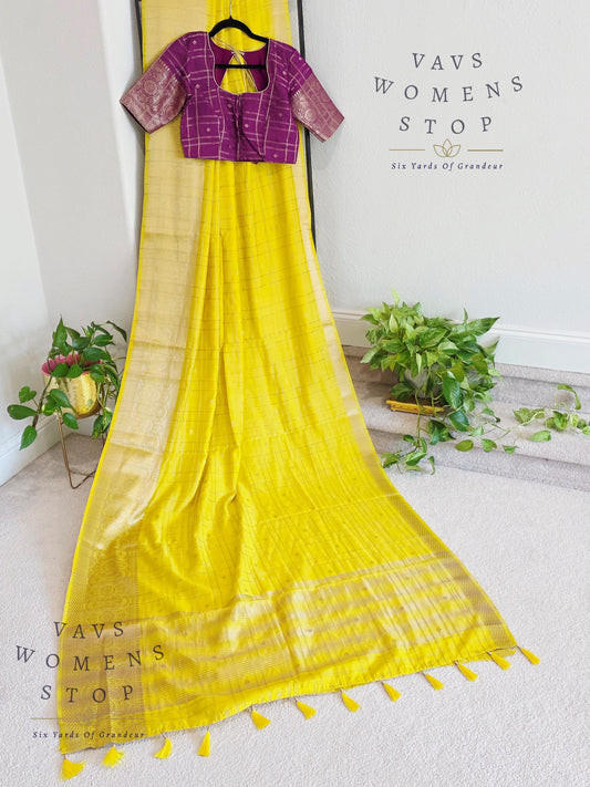 Soft Chanderi Linen Style Saree - Stitched Blouse